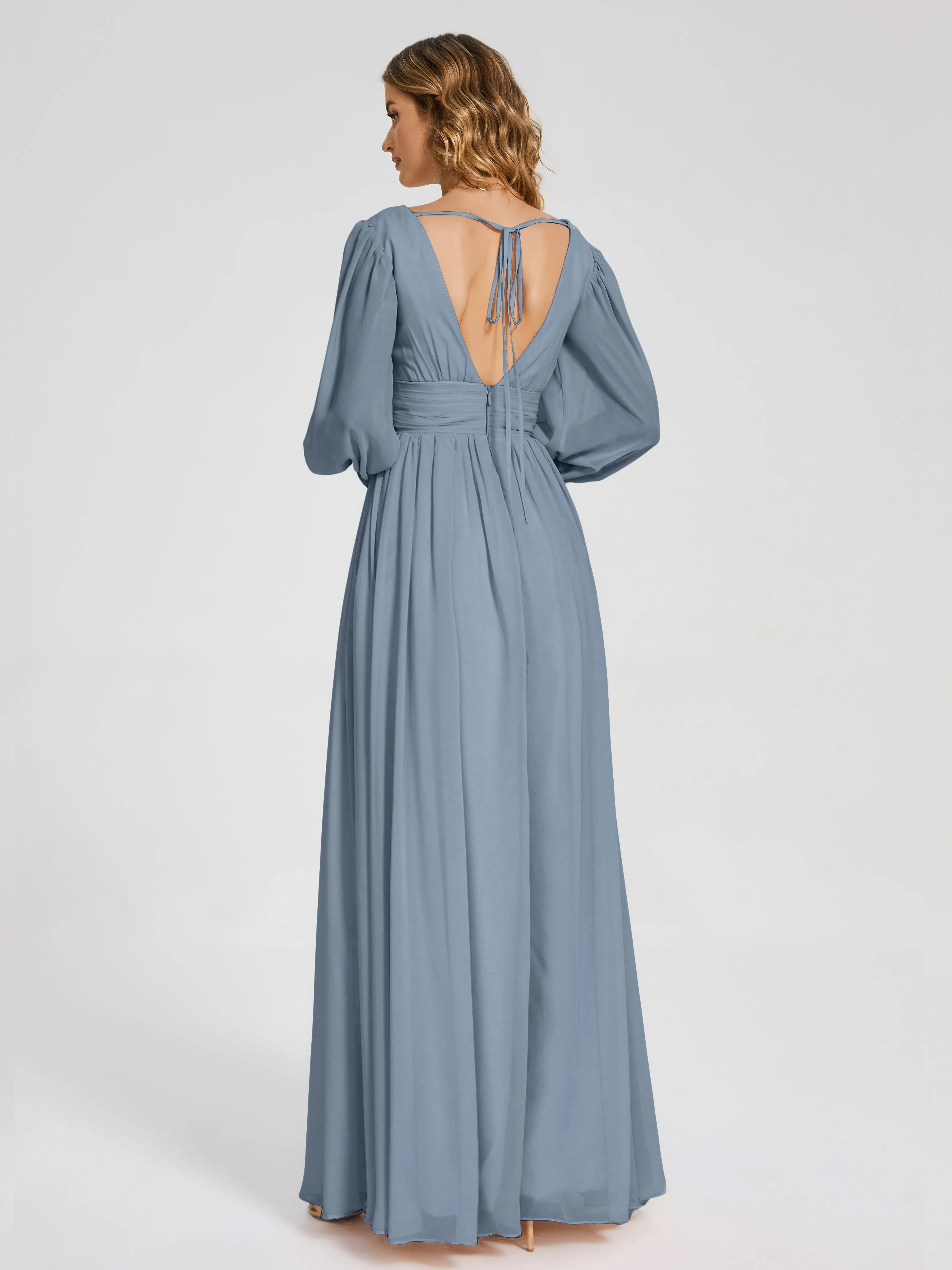 Journey Long Sleeves Split Chiffon Bridesmaid Dresses