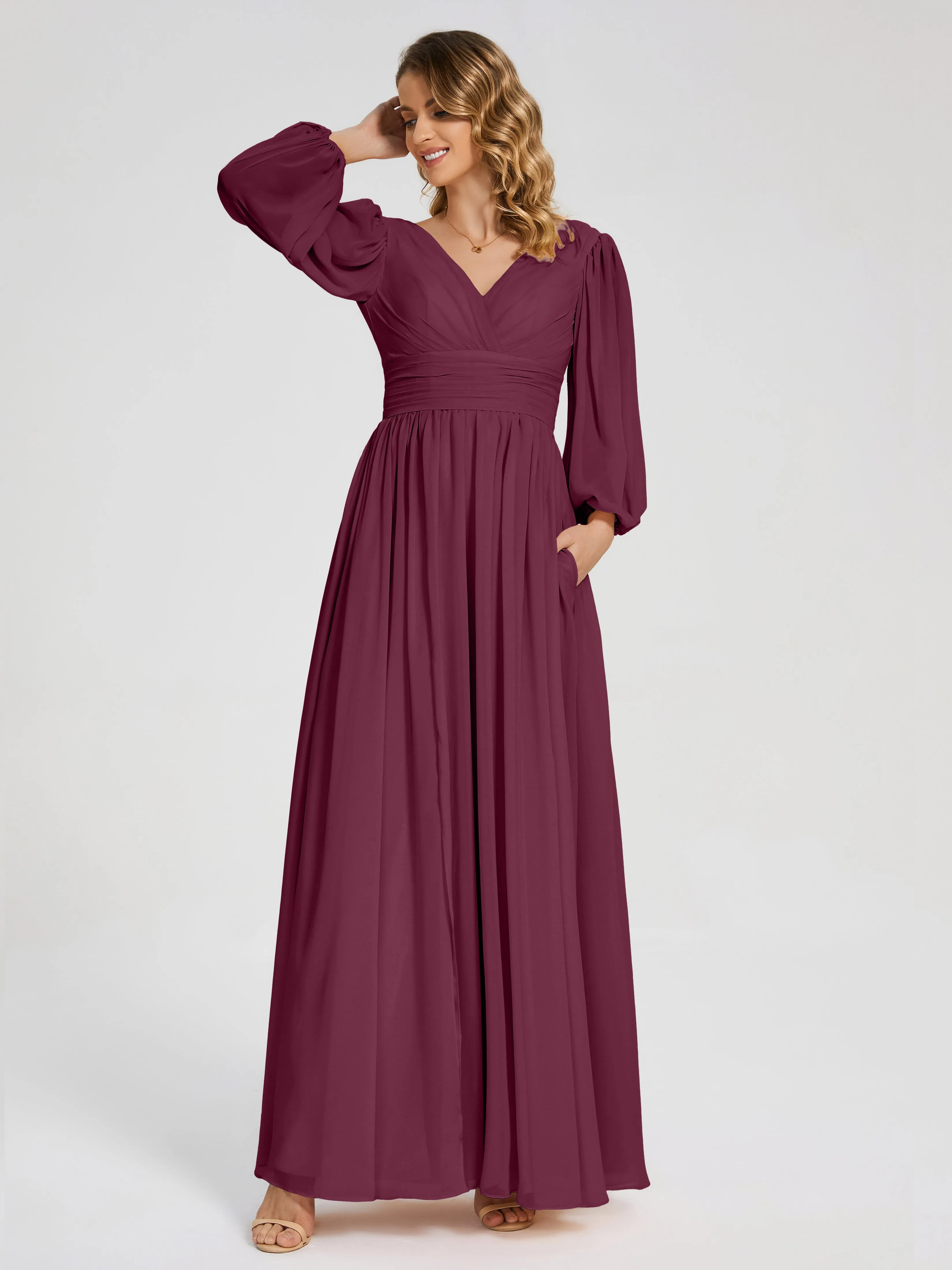 Journey Long Sleeves Split Chiffon Bridesmaid Dresses