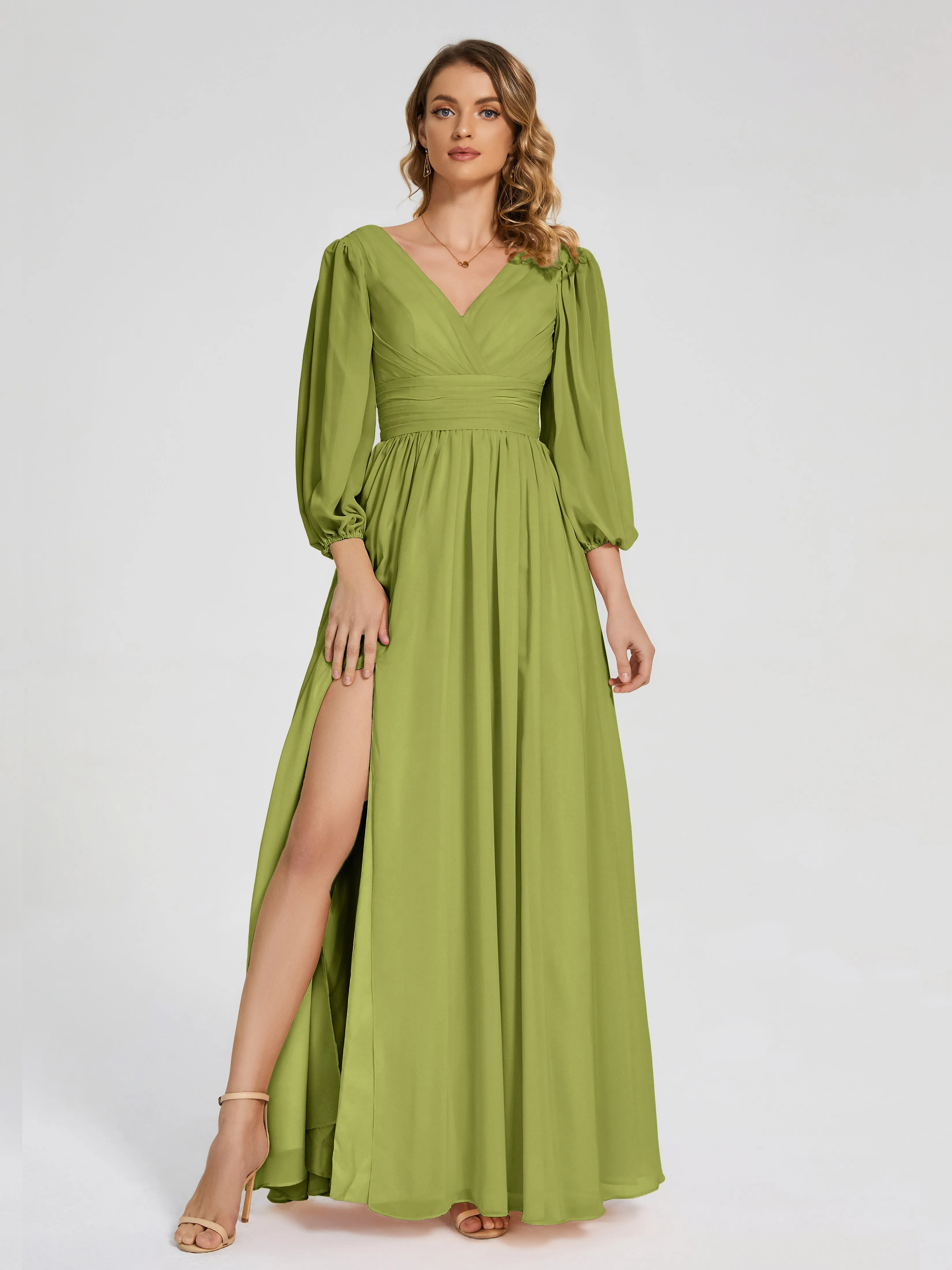 Journey Long Sleeves Split Chiffon Bridesmaid Dresses