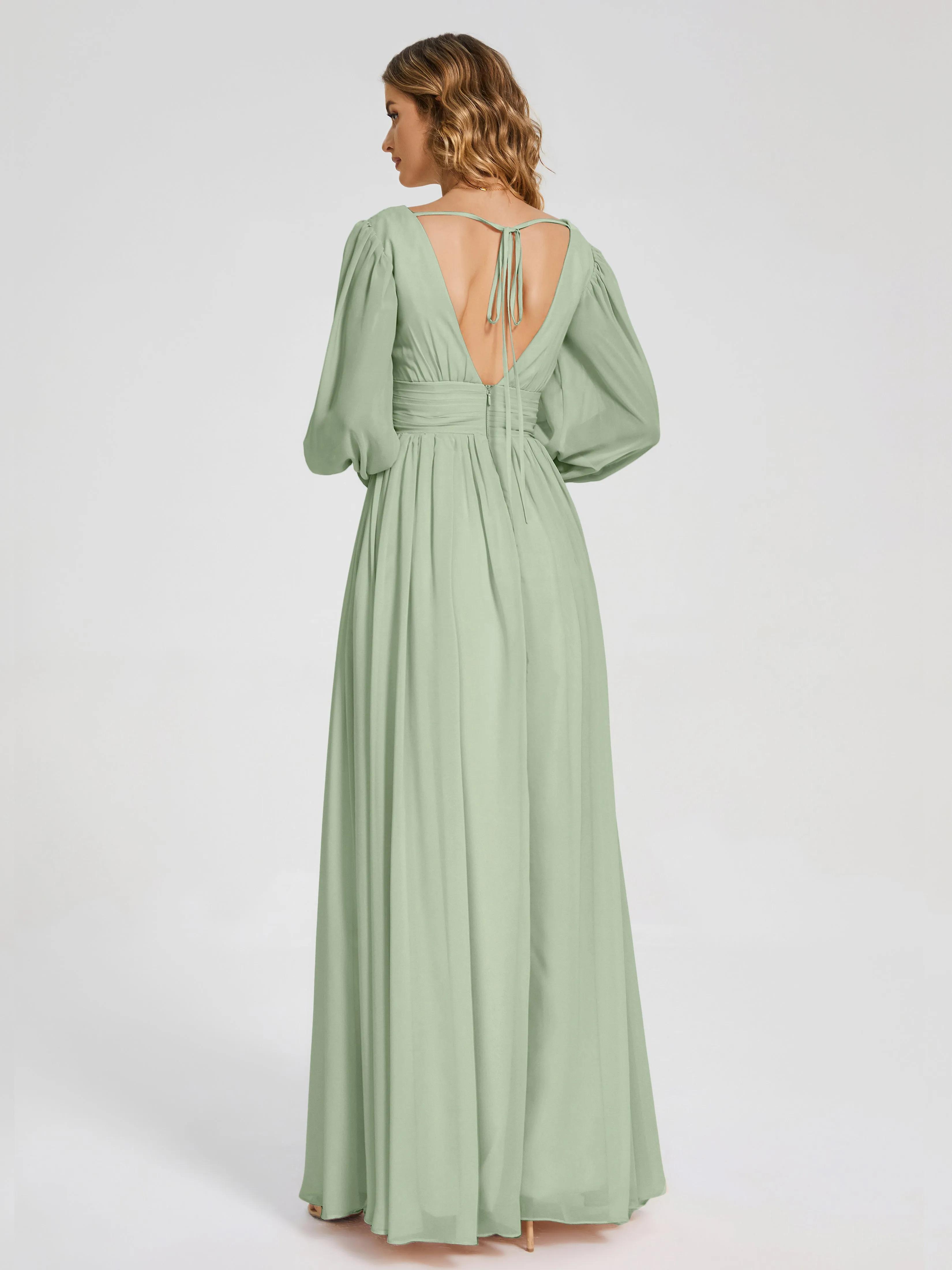 Journey Long Sleeves Split Chiffon Bridesmaid Dresses