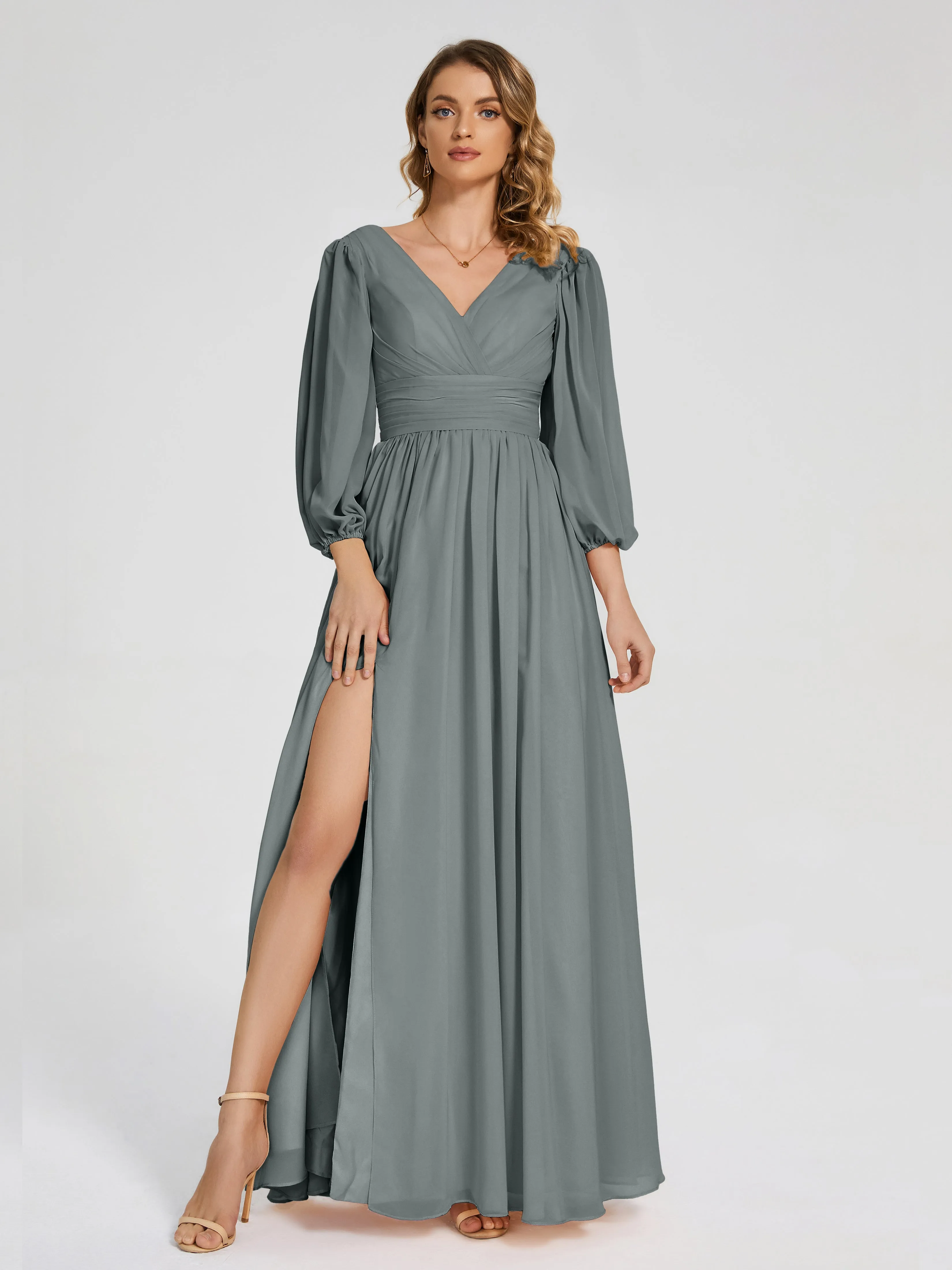 Journey Long Sleeves Split Chiffon Bridesmaid Dresses