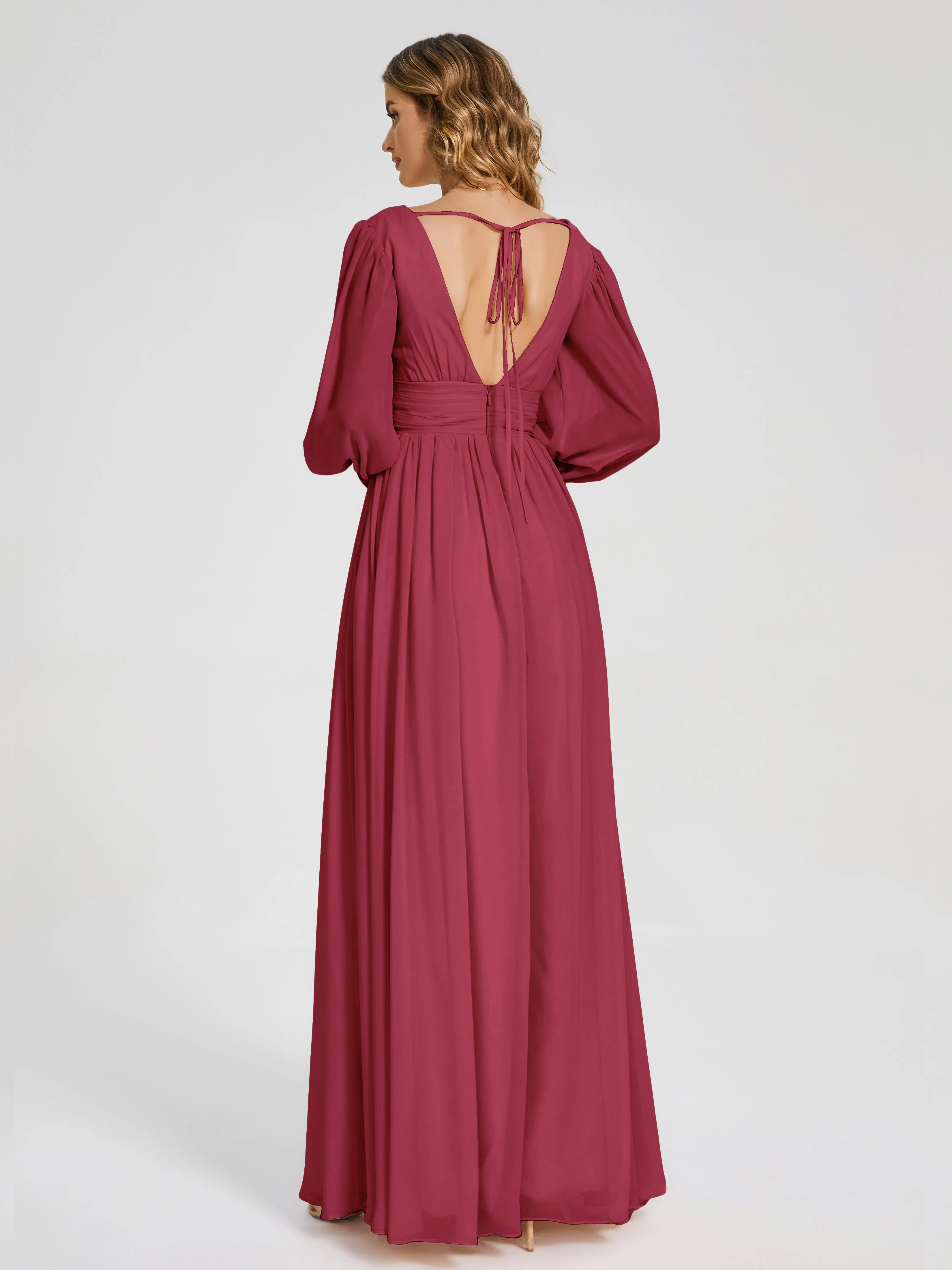 Journey Long Sleeves Split Chiffon Bridesmaid Dresses