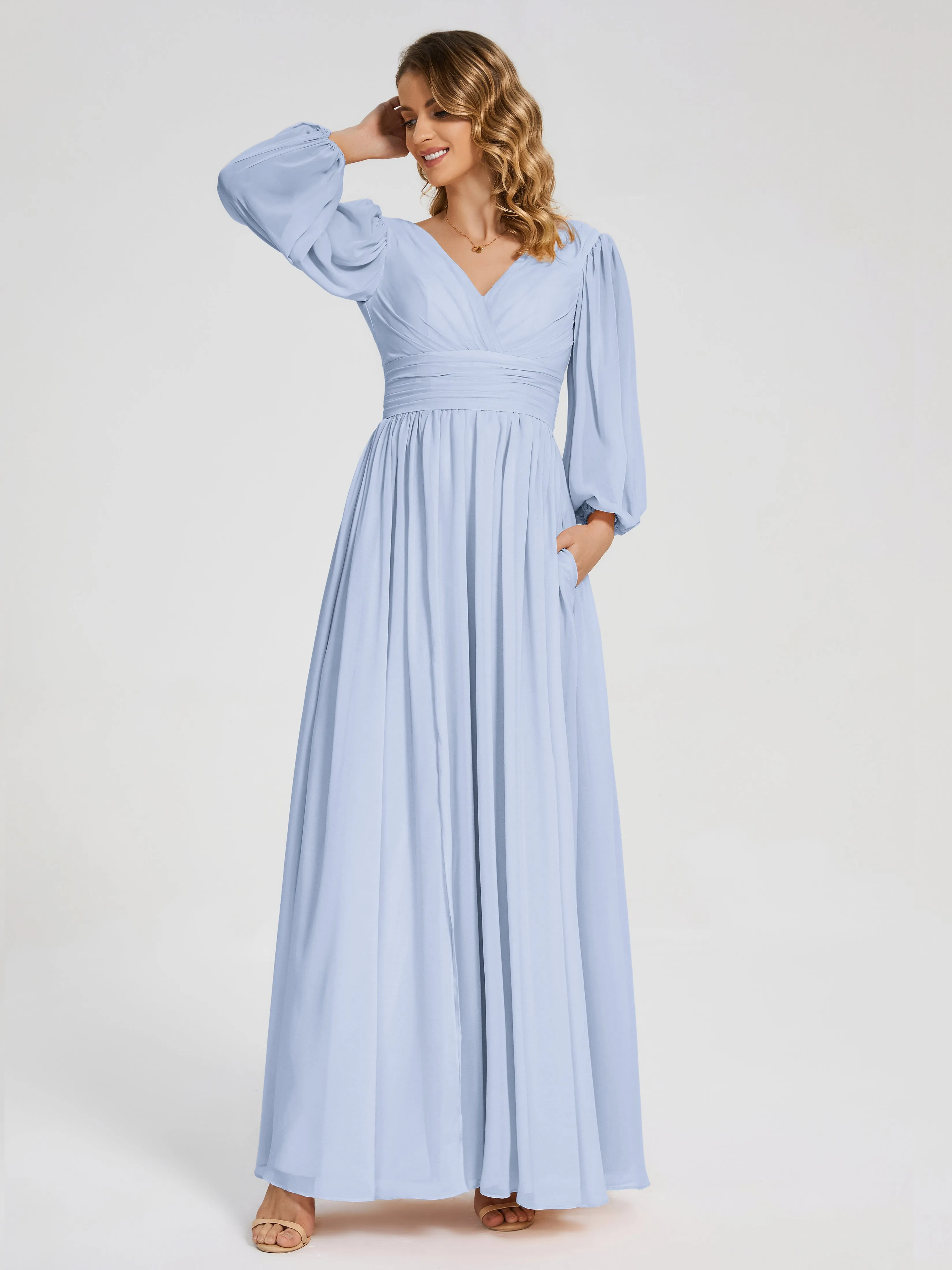 Journey Long Sleeves Split Chiffon Bridesmaid Dresses