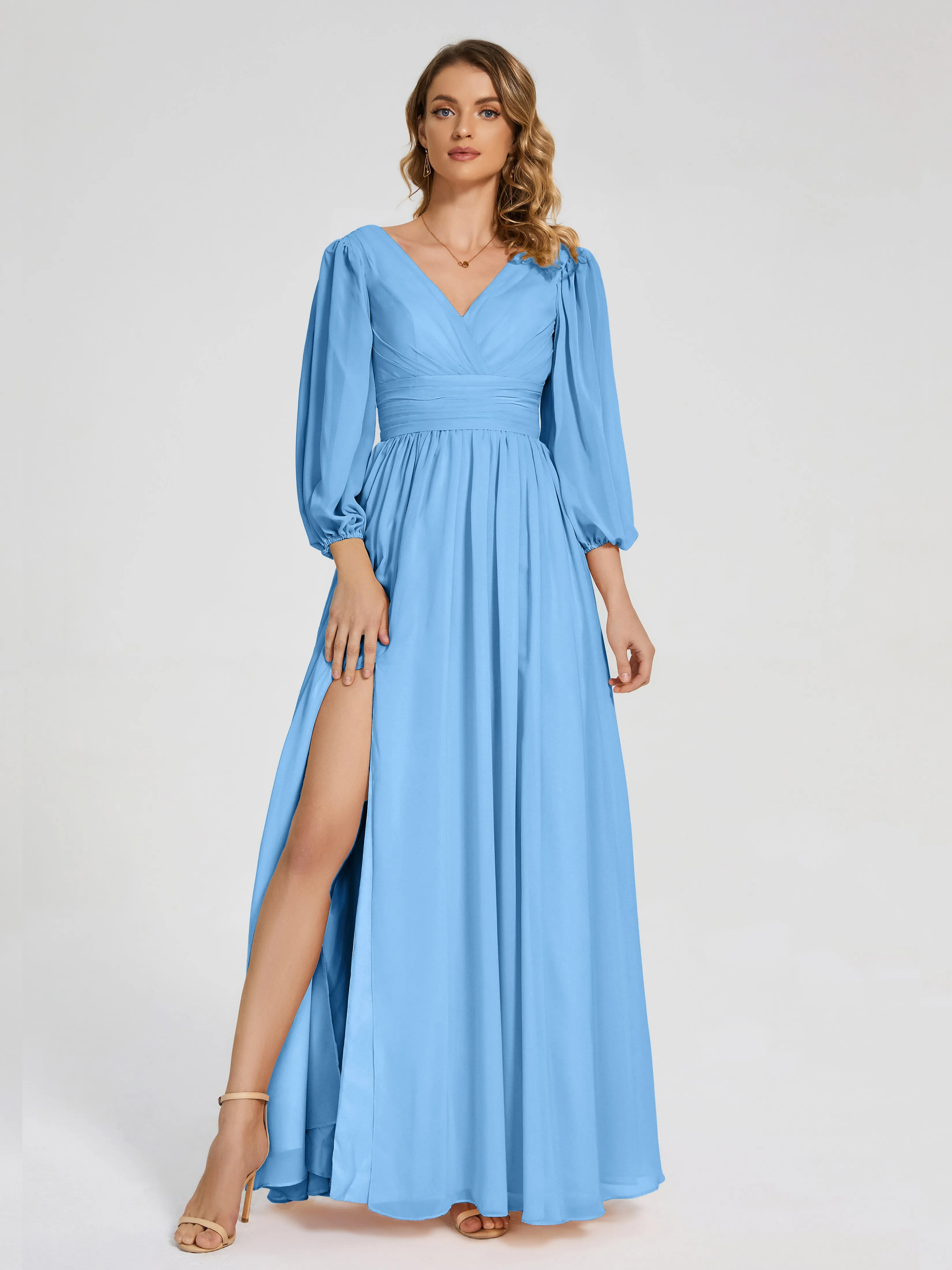 Journey Long Sleeves Split Chiffon Bridesmaid Dresses