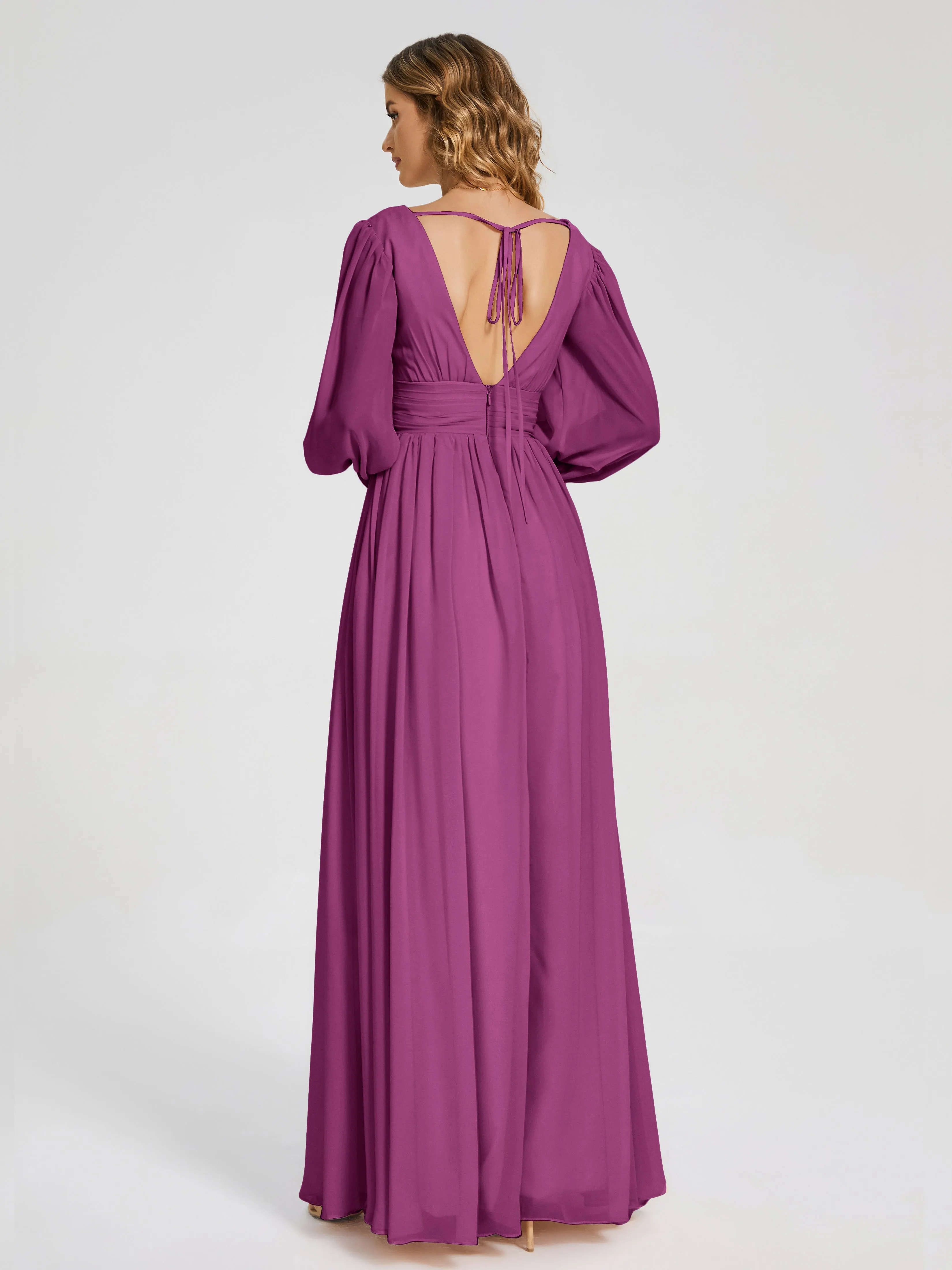 Journey Long Sleeves Split Chiffon Bridesmaid Dresses