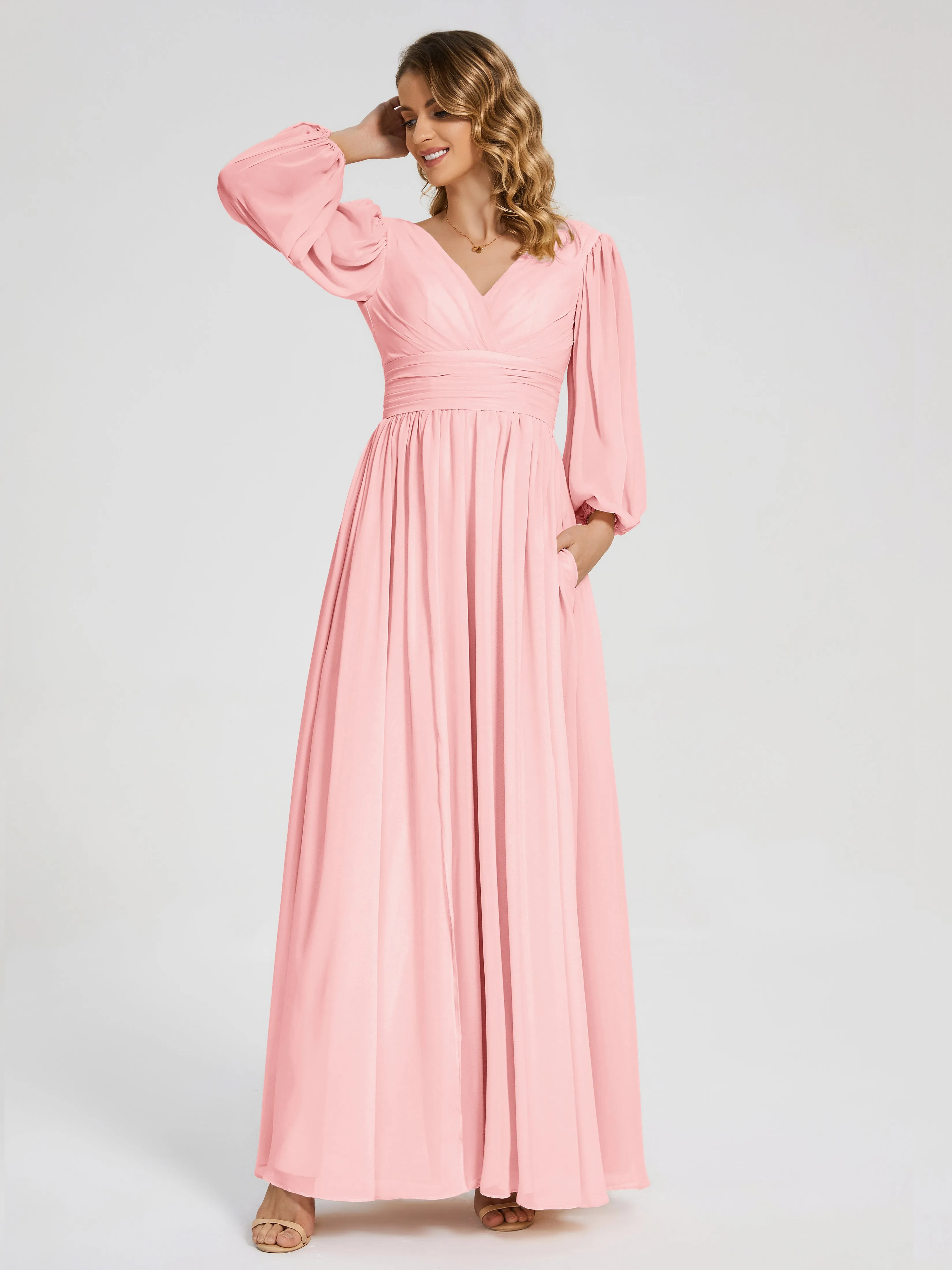 Journey Long Sleeves Split Chiffon Bridesmaid Dresses