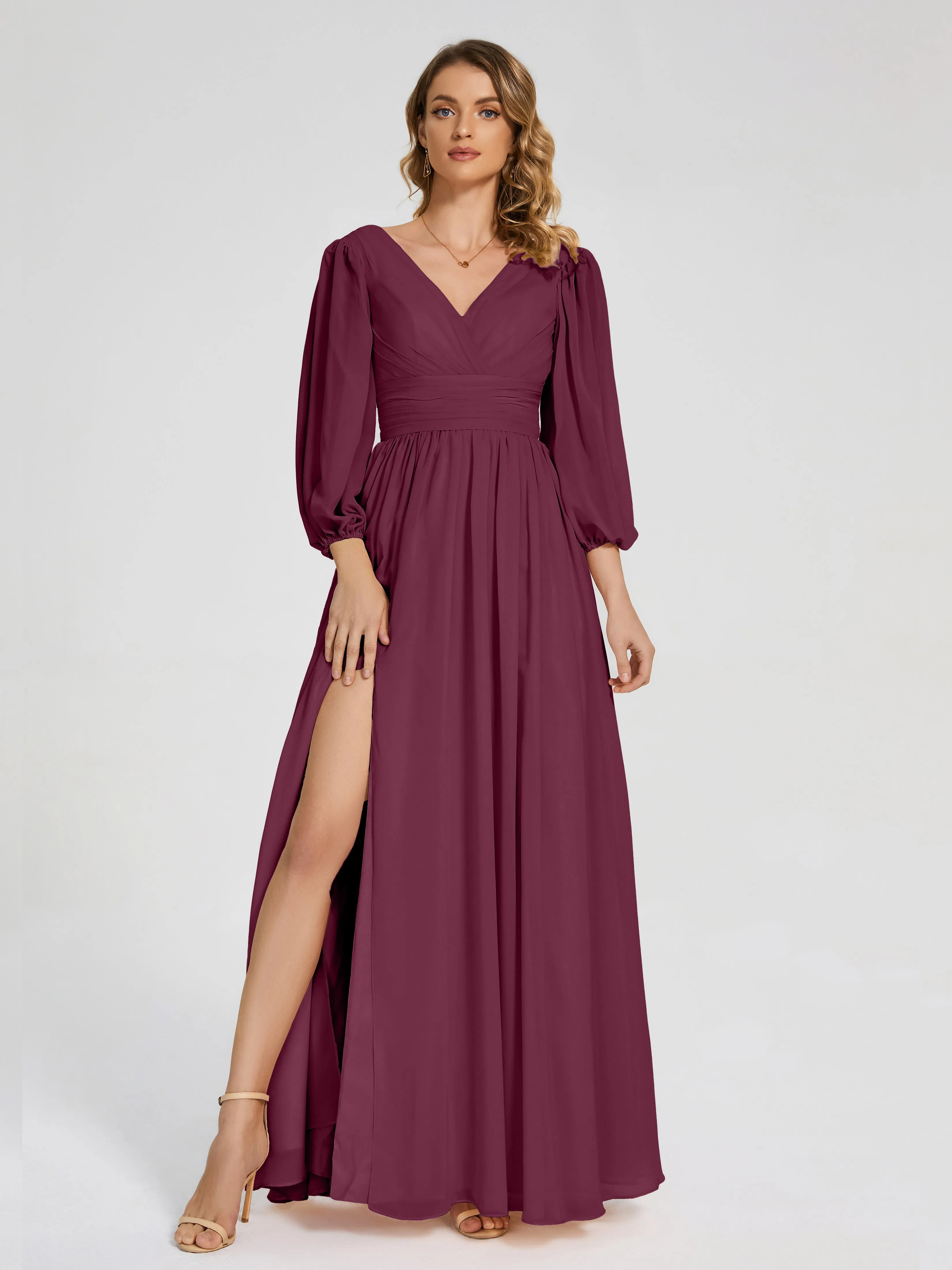 Journey Long Sleeves Split Chiffon Bridesmaid Dresses