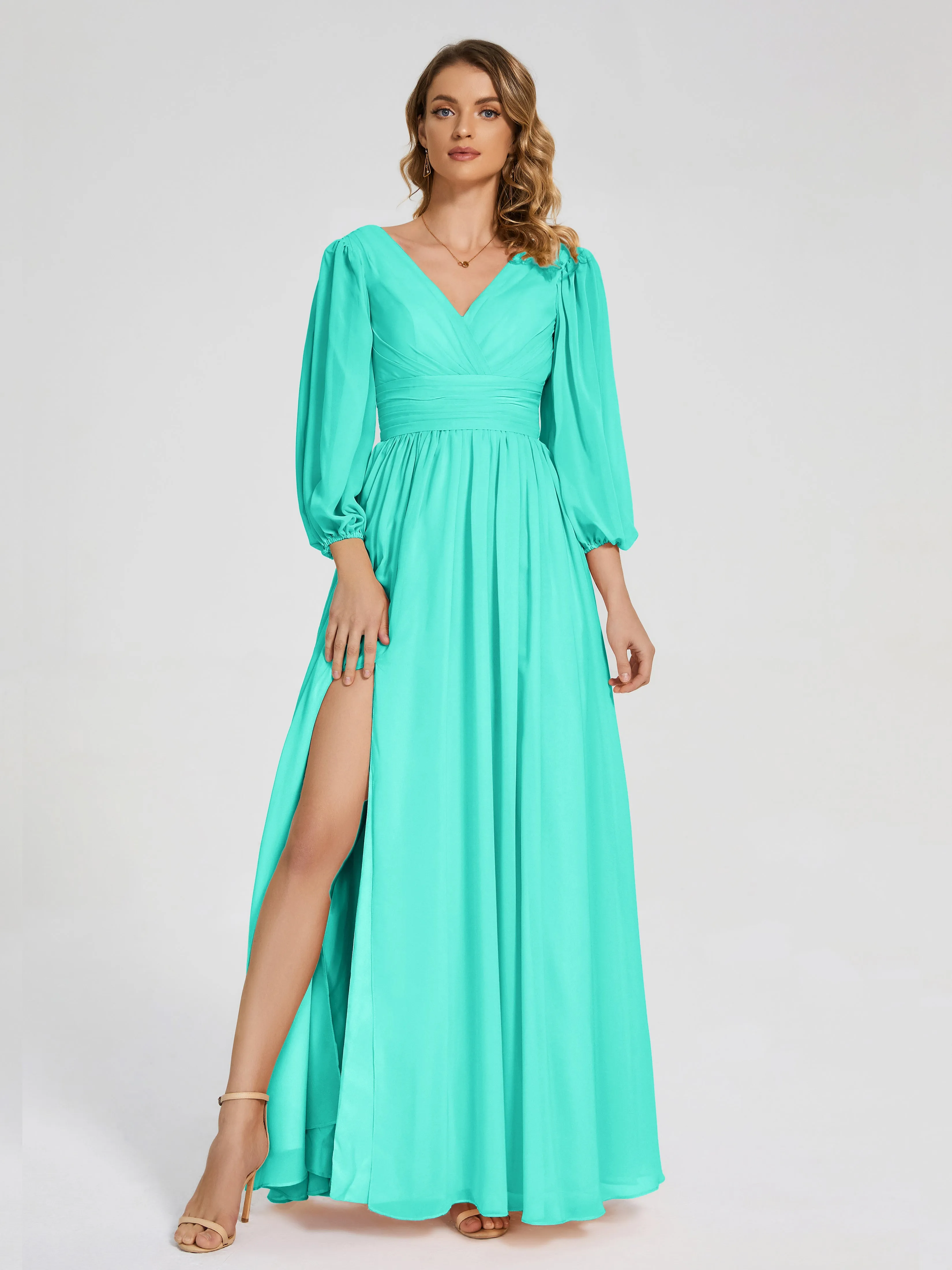 Journey Long Sleeves Split Chiffon Bridesmaid Dresses