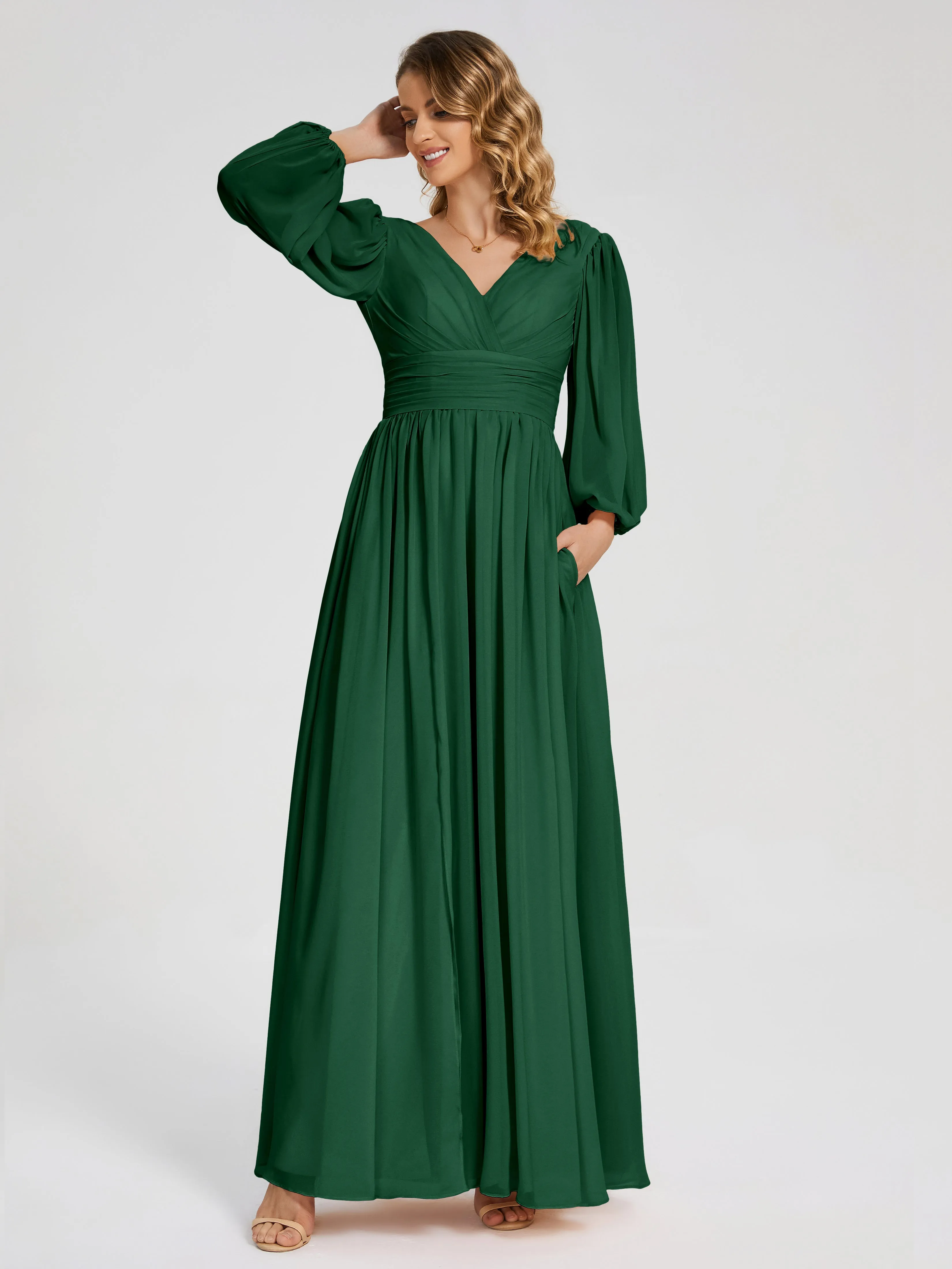 Journey Long Sleeves Split Chiffon Bridesmaid Dresses