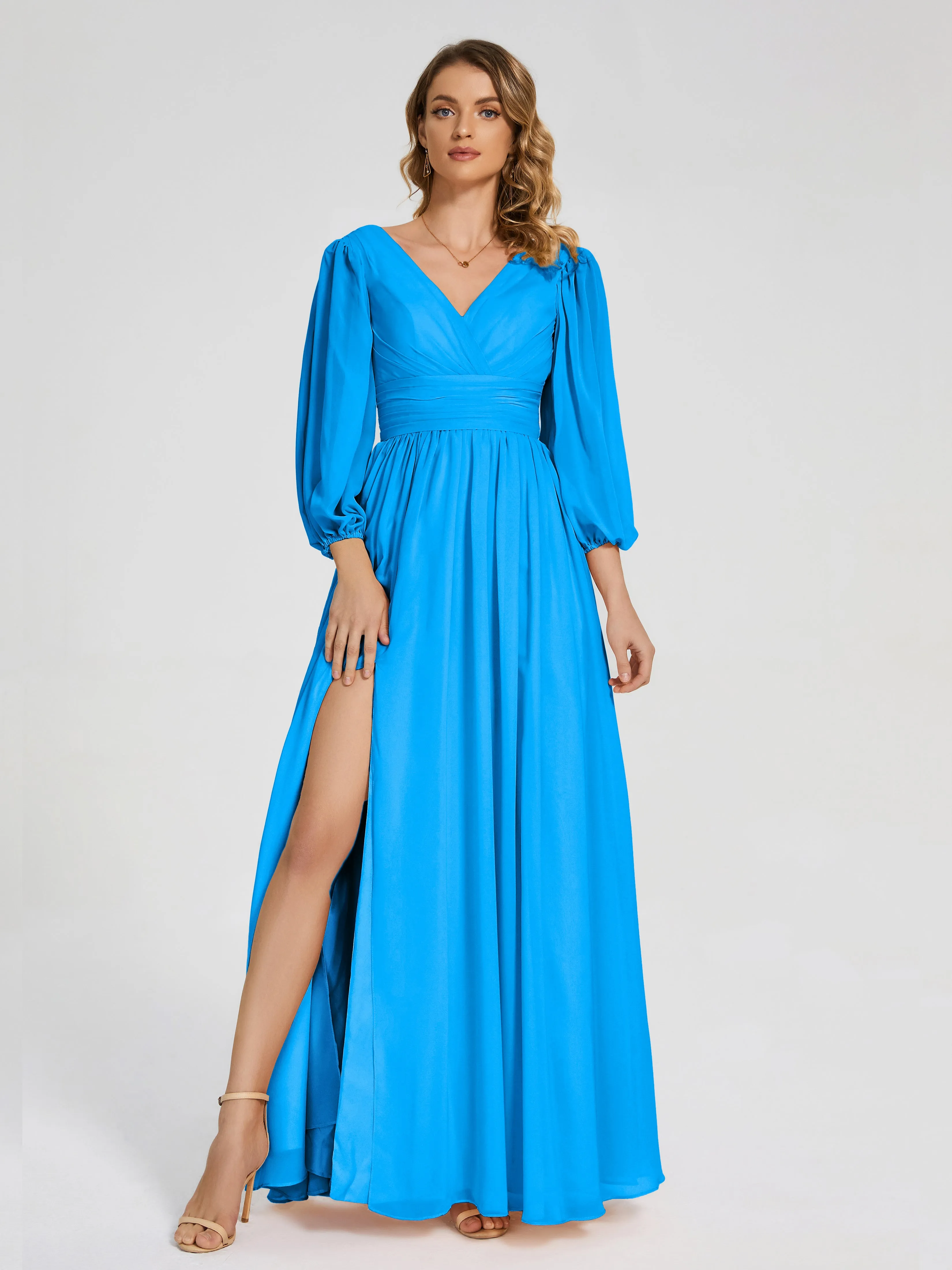 Journey Long Sleeves Split Chiffon Bridesmaid Dresses