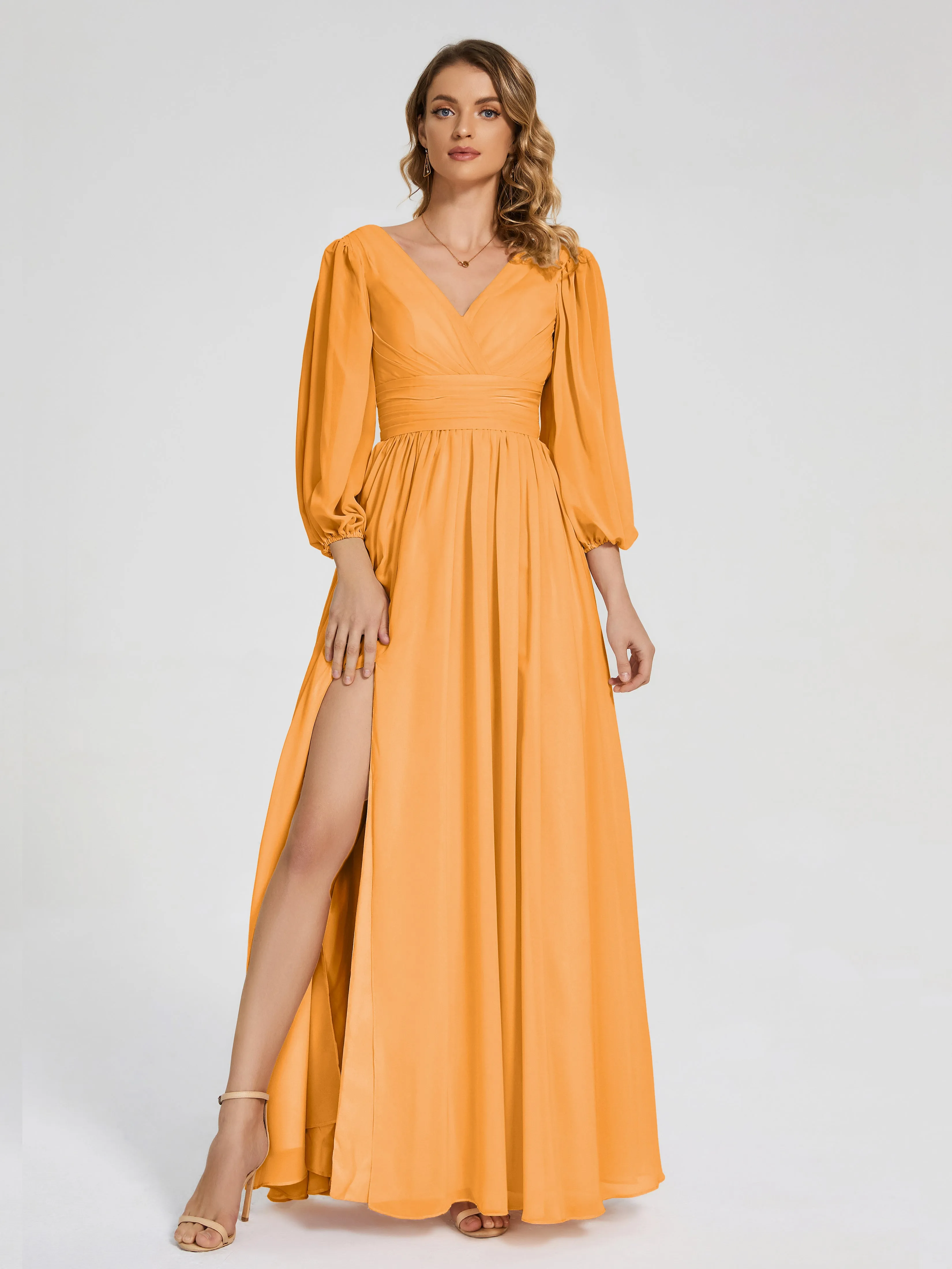 Journey Long Sleeves Split Chiffon Bridesmaid Dresses