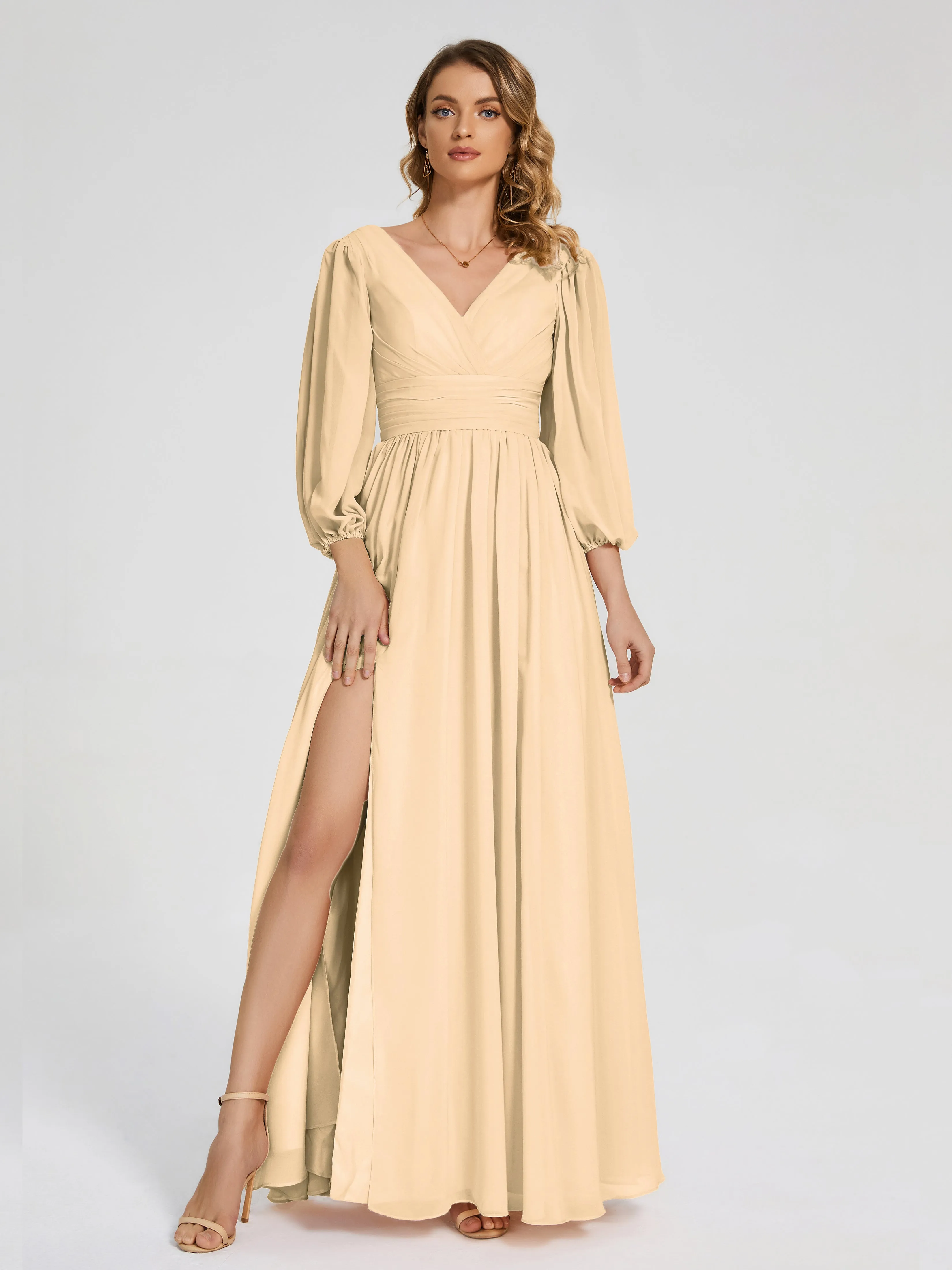 Journey Long Sleeves Split Chiffon Bridesmaid Dresses