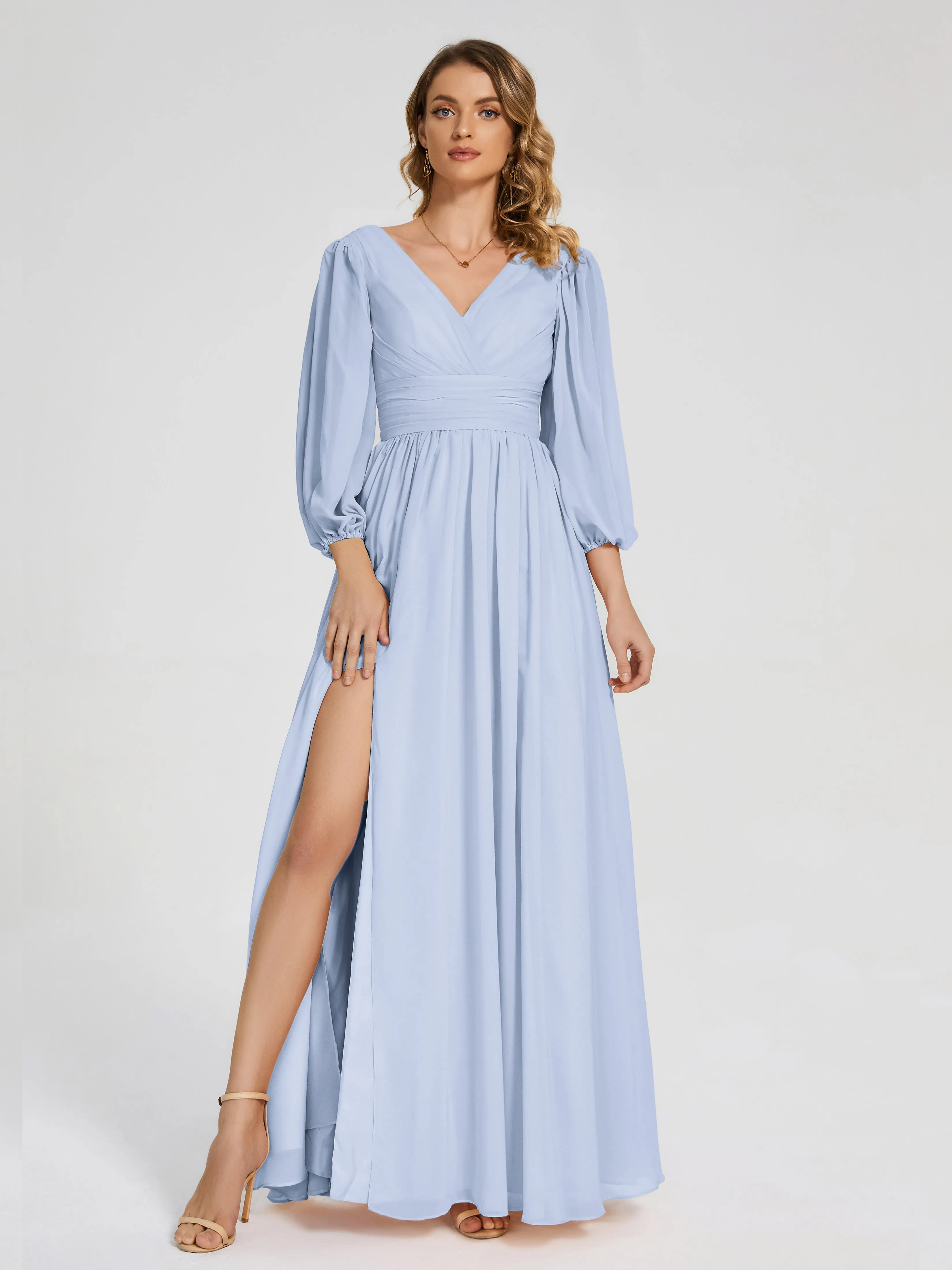 Journey Long Sleeves Split Chiffon Bridesmaid Dresses