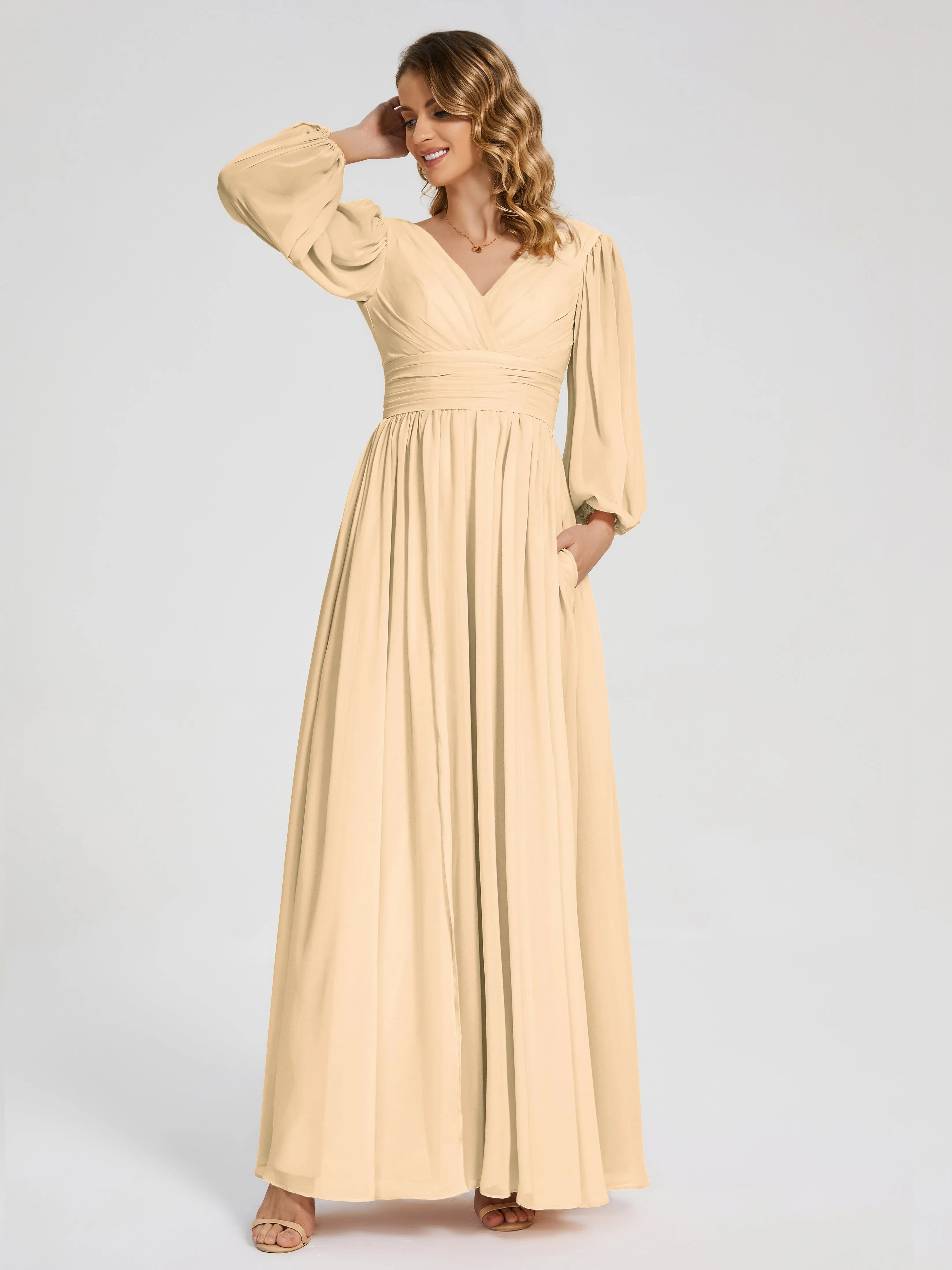 Journey Long Sleeves Split Chiffon Bridesmaid Dresses