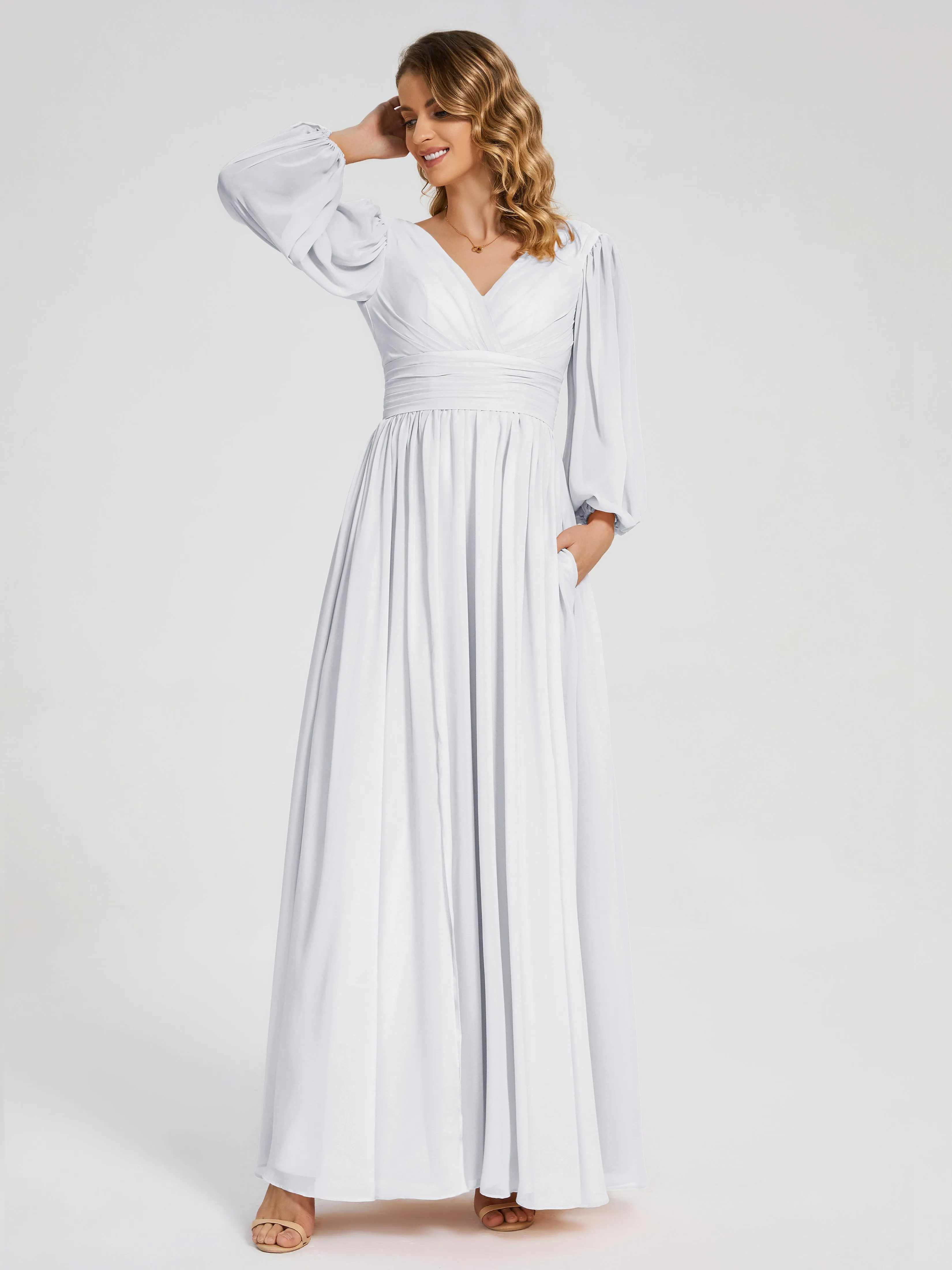 Journey Long Sleeves Split Chiffon Bridesmaid Dresses