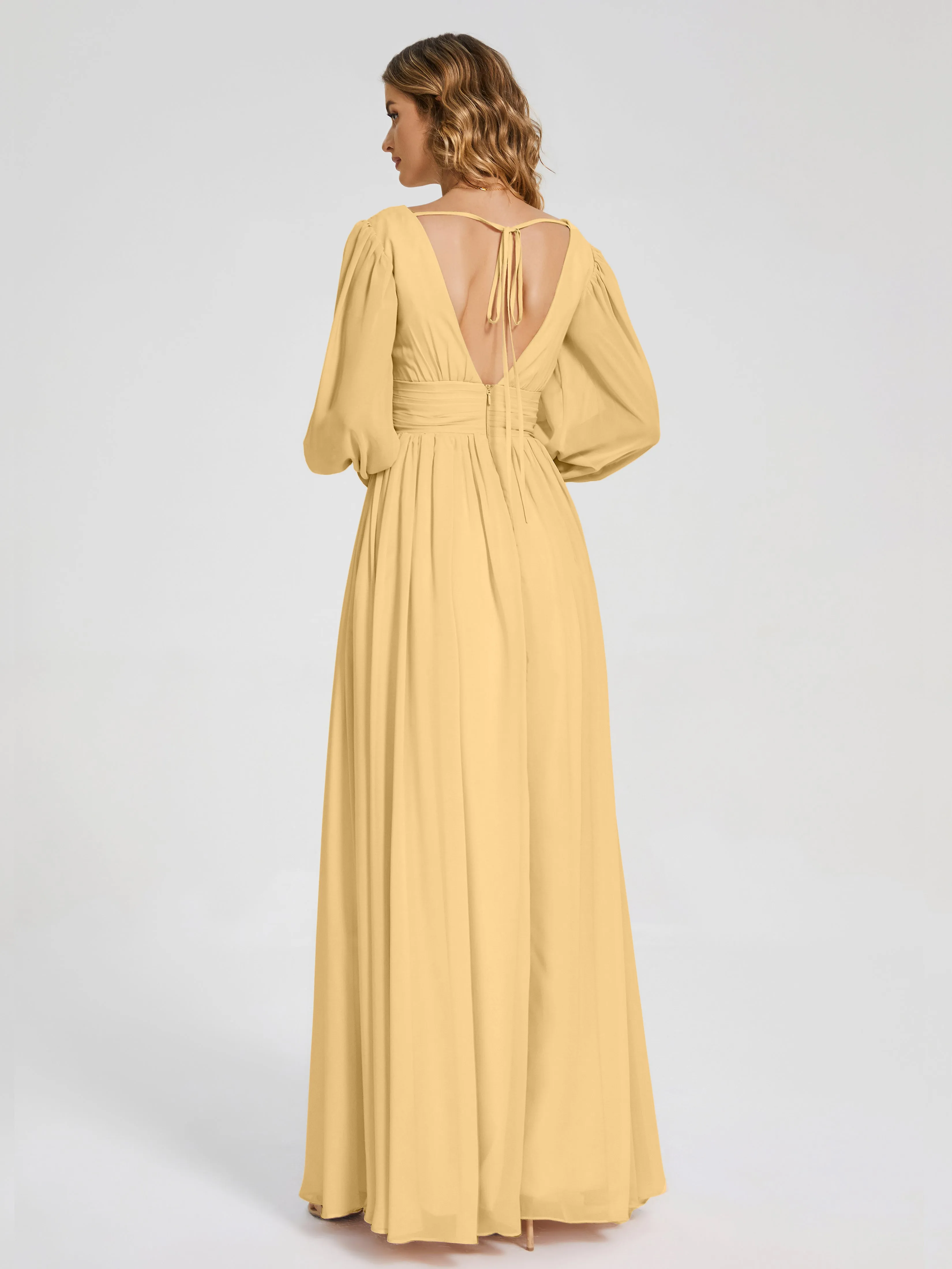 Journey Long Sleeves Split Chiffon Bridesmaid Dresses