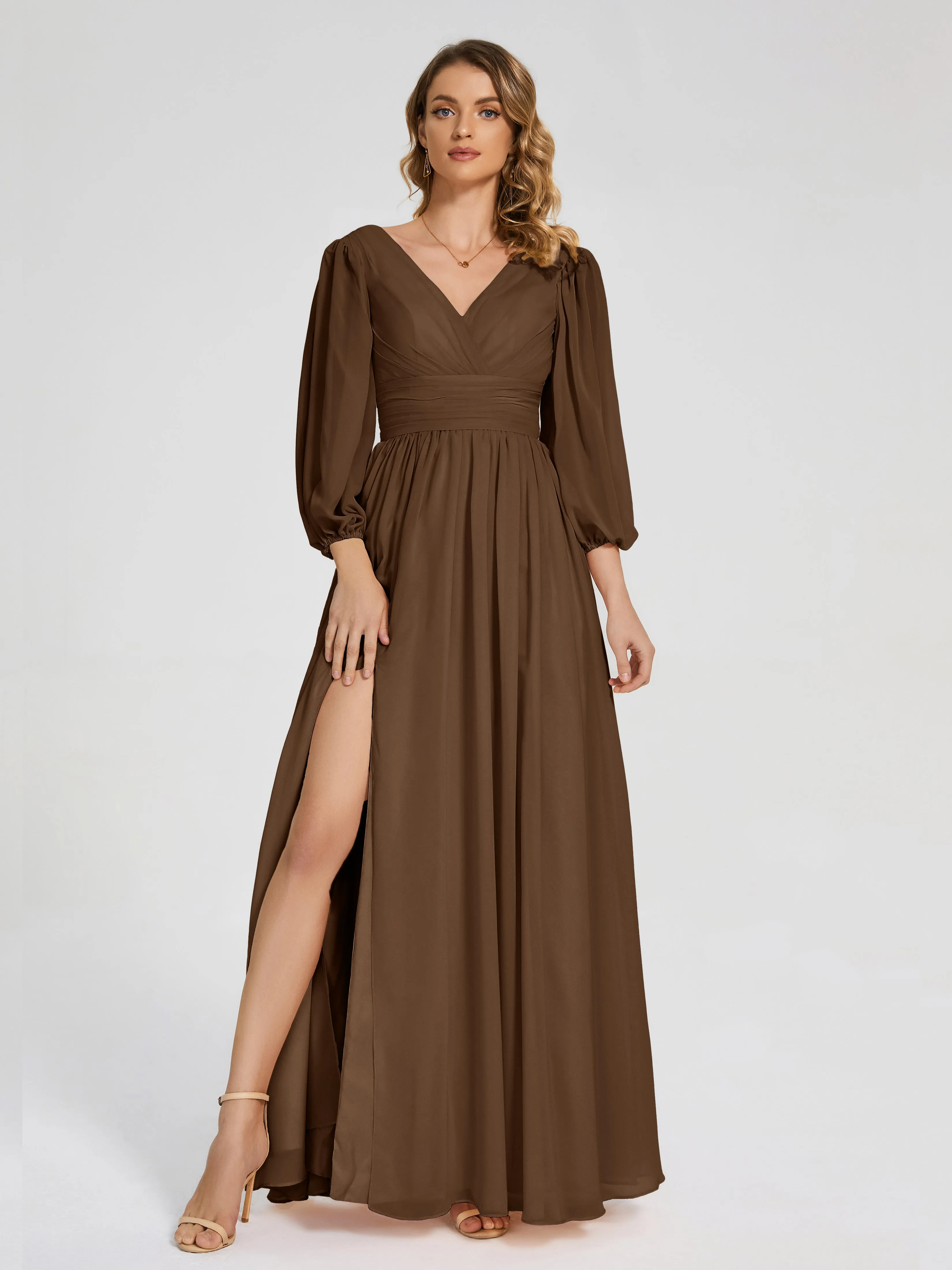 Journey Long Sleeves Split Chiffon Bridesmaid Dresses