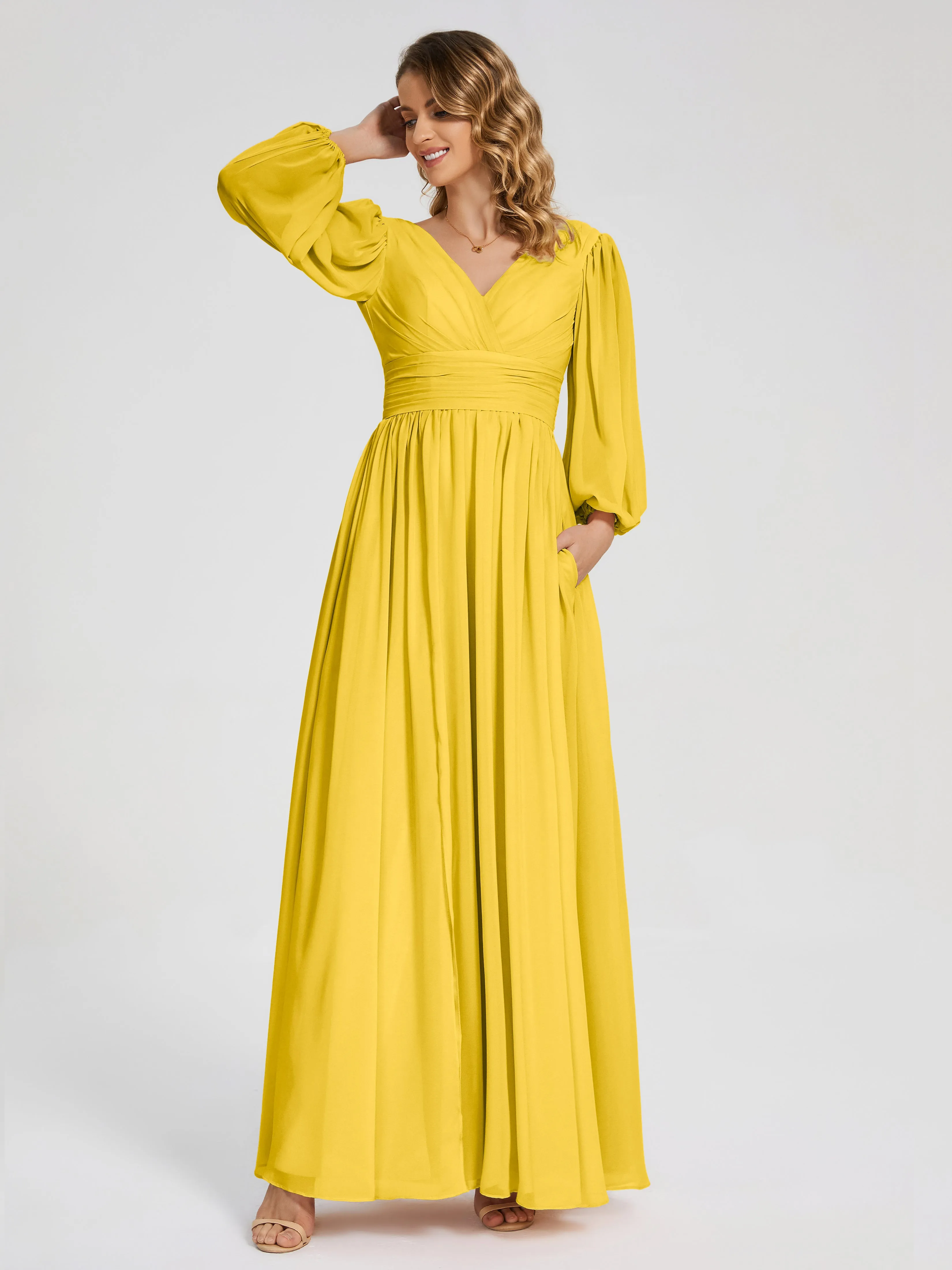 Journey Long Sleeves Split Chiffon Bridesmaid Dresses