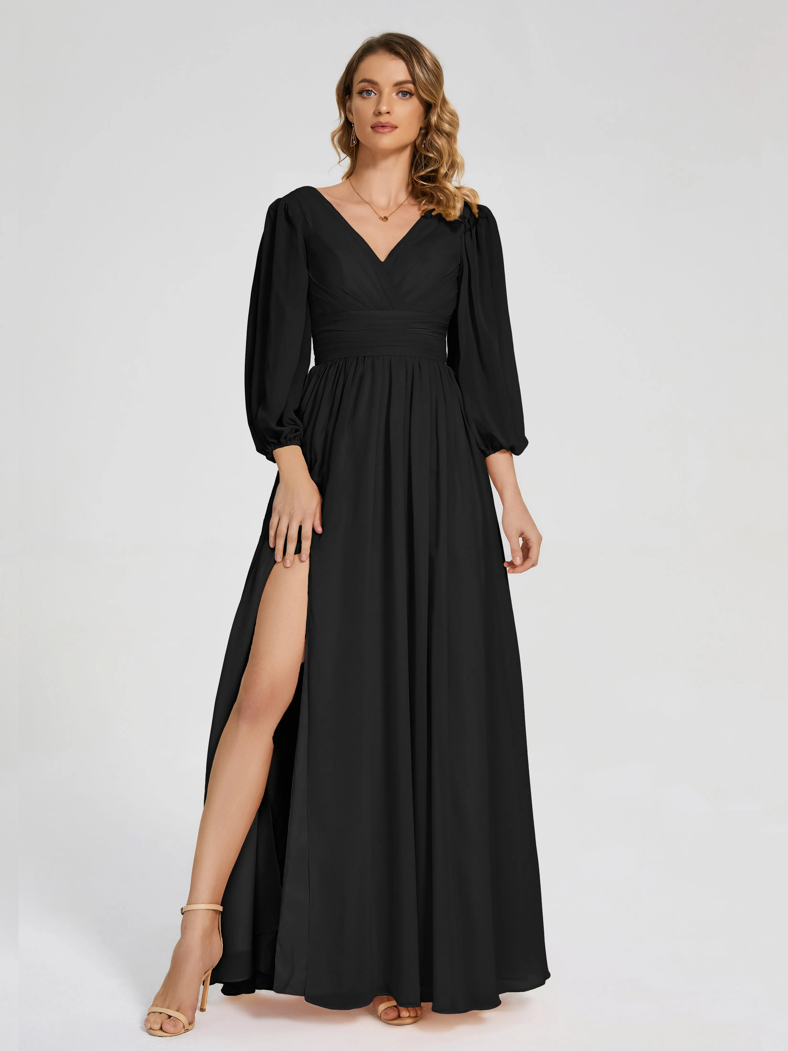 Journey Long Sleeves Split Chiffon Bridesmaid Dresses