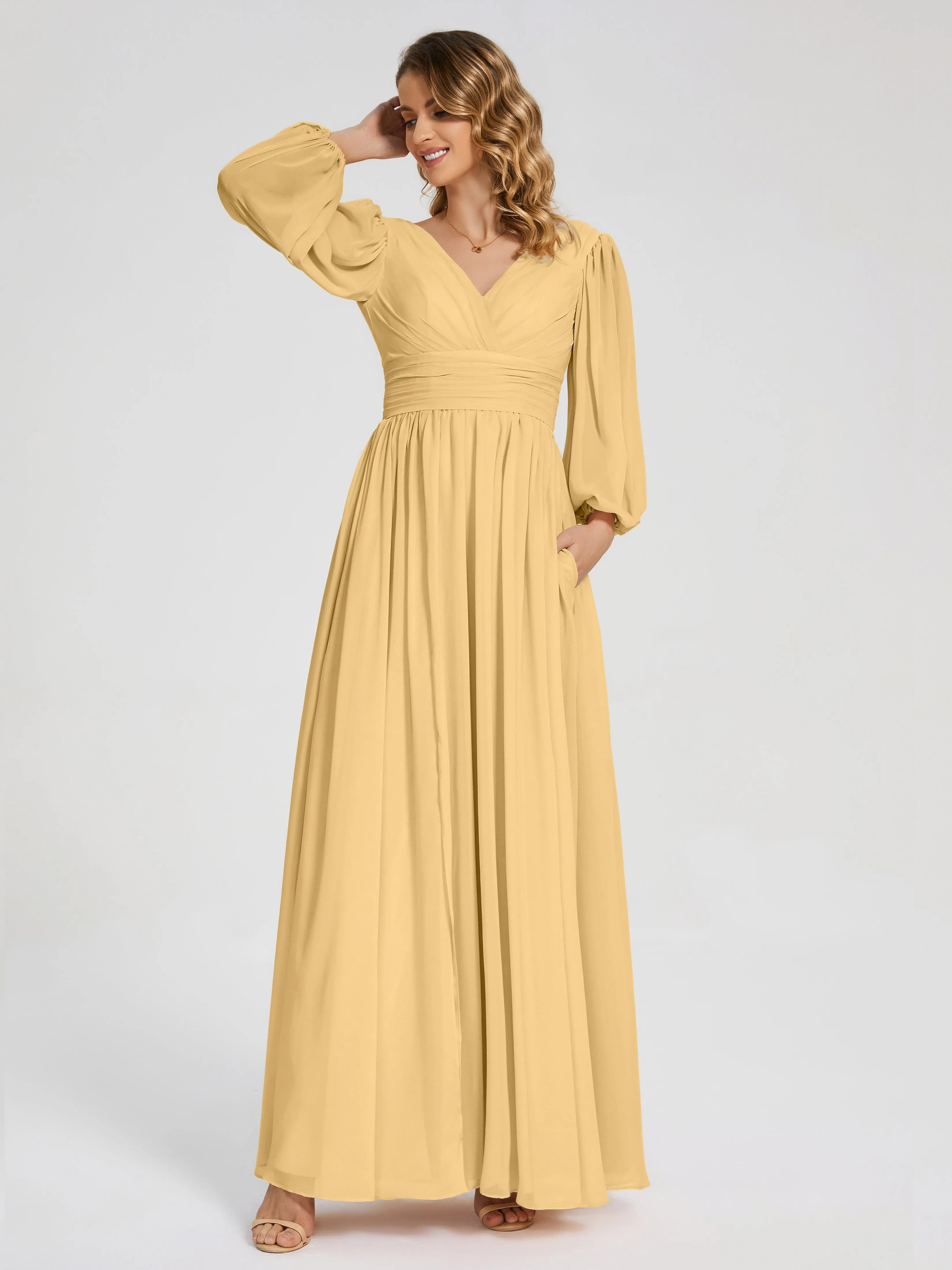 Journey Long Sleeves Split Chiffon Bridesmaid Dresses