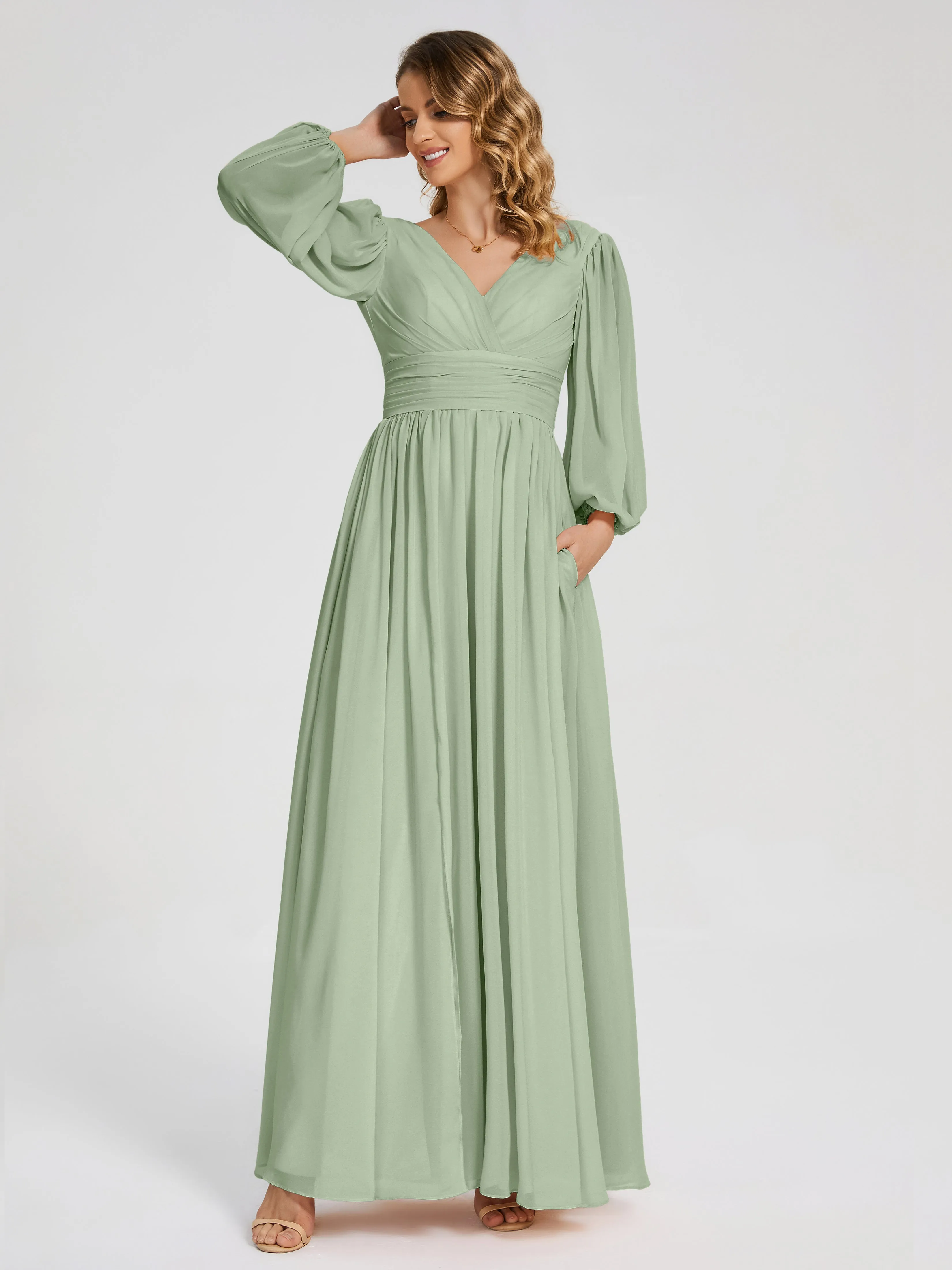 Journey Long Sleeves Split Chiffon Bridesmaid Dresses