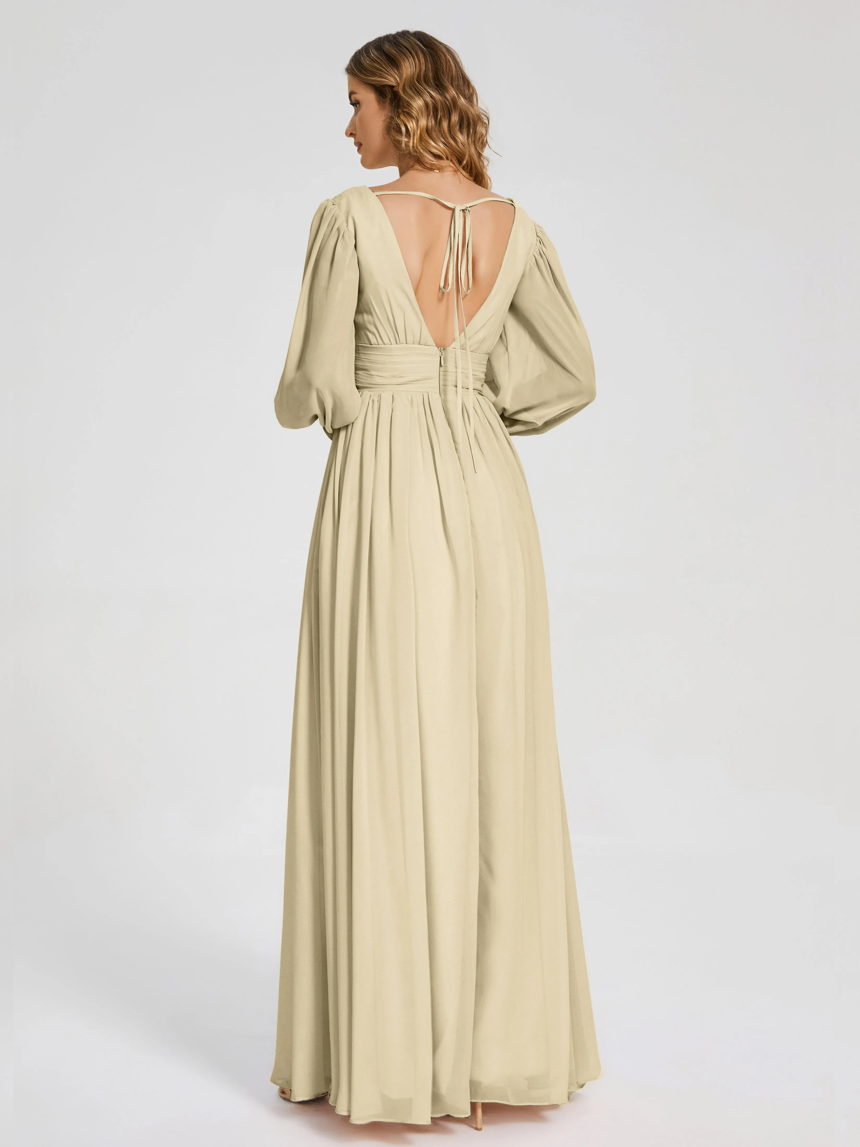 Journey Long Sleeves Split Chiffon Bridesmaid Dresses