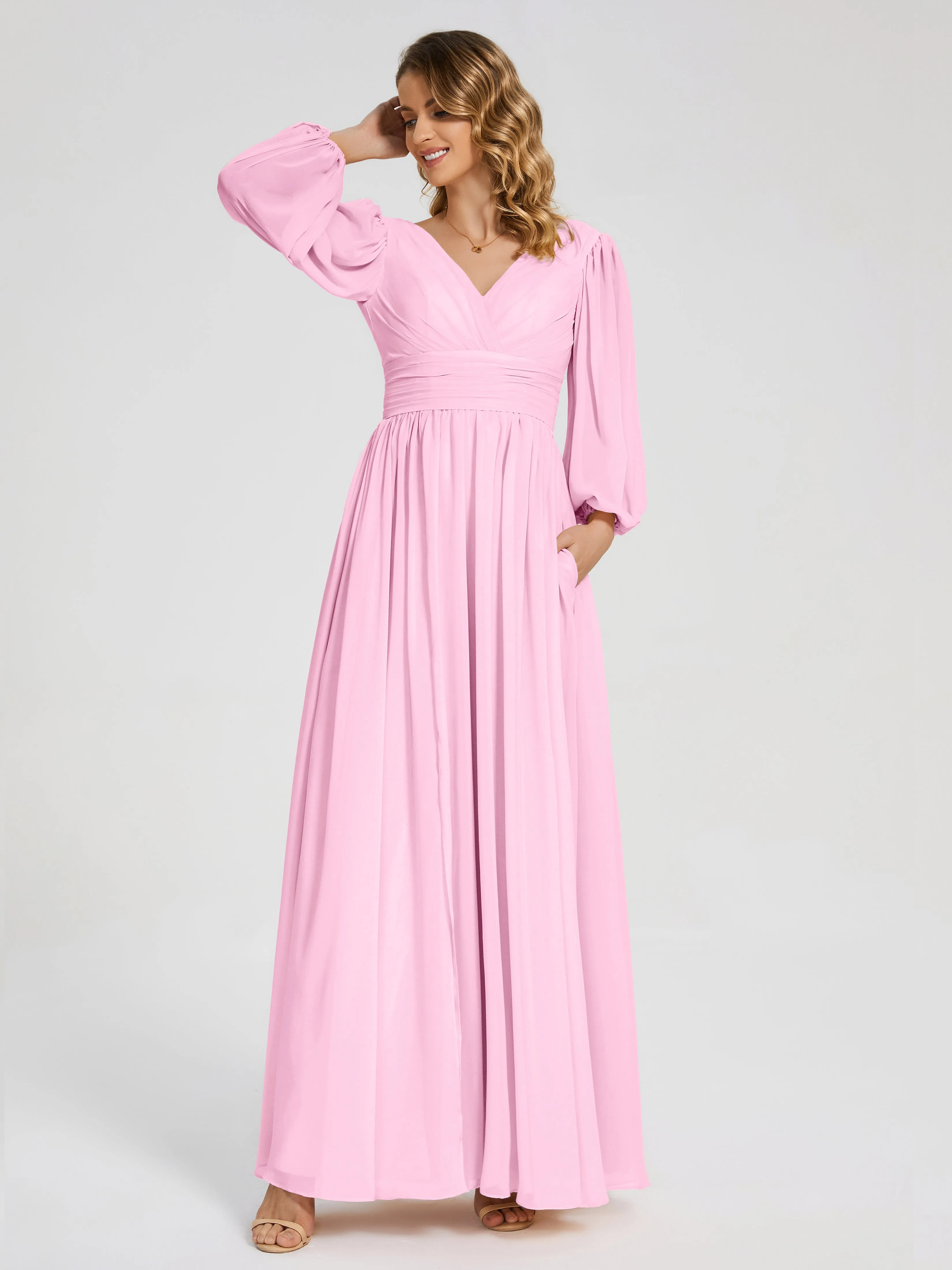 Journey Long Sleeves Split Chiffon Bridesmaid Dresses