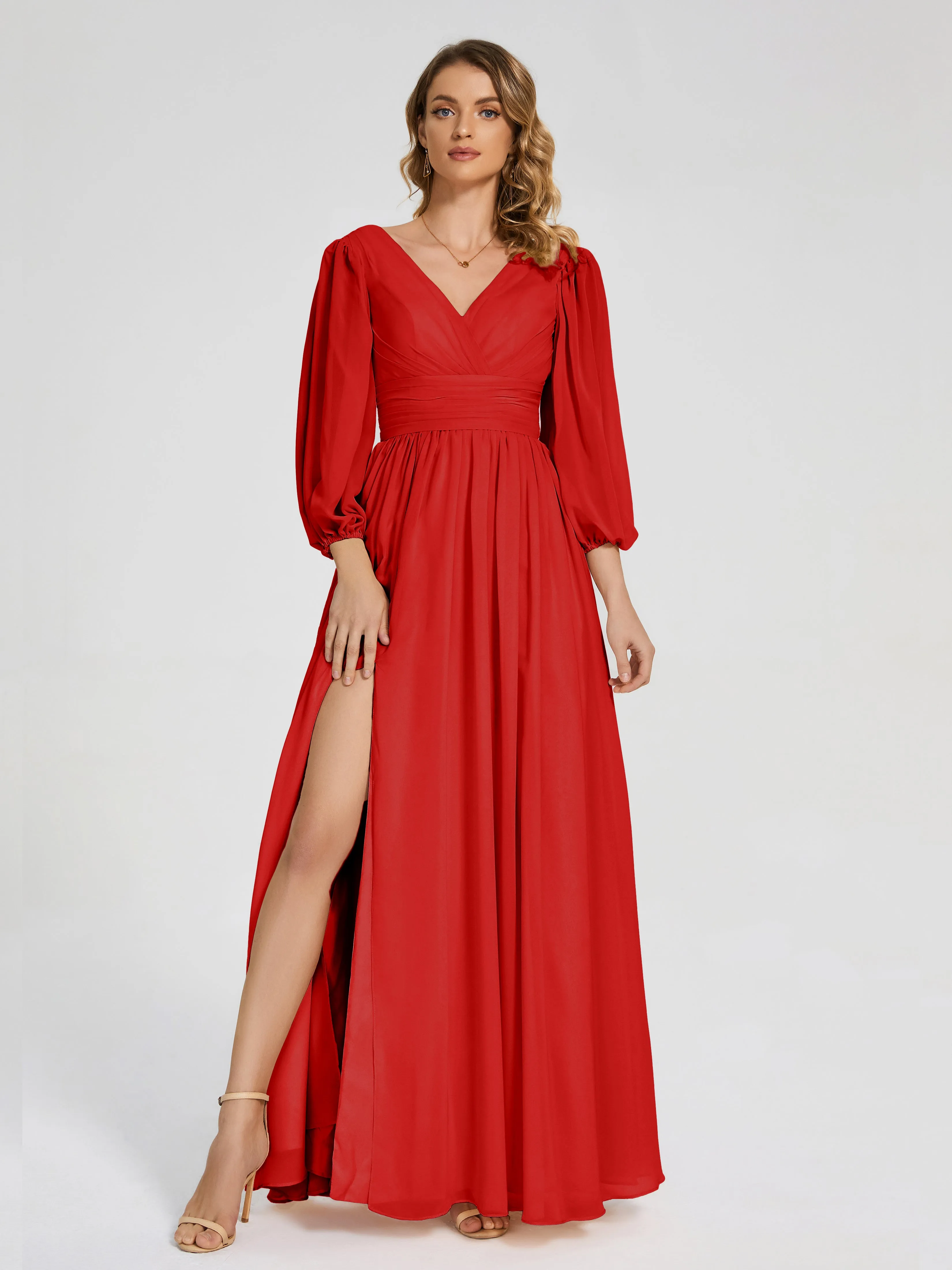 Journey Long Sleeves Split Chiffon Bridesmaid Dresses