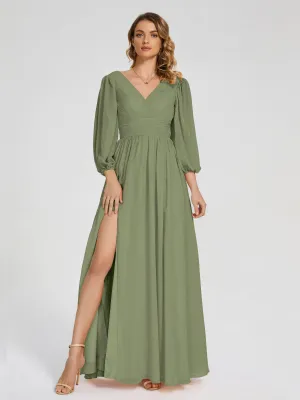 Journey Long Sleeves Split Chiffon Bridesmaid Dresses