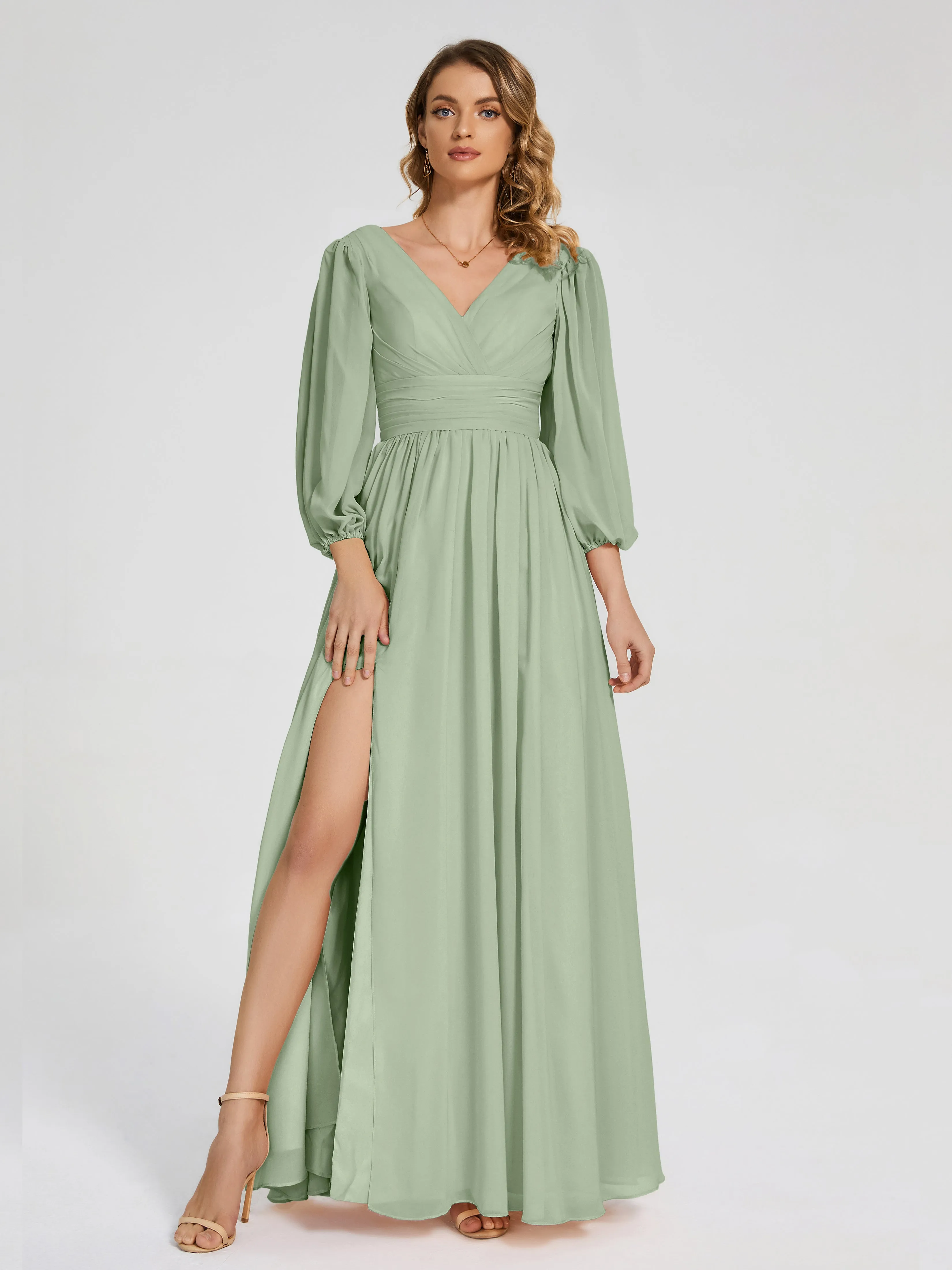 Journey Long Sleeves Split Chiffon Bridesmaid Dresses