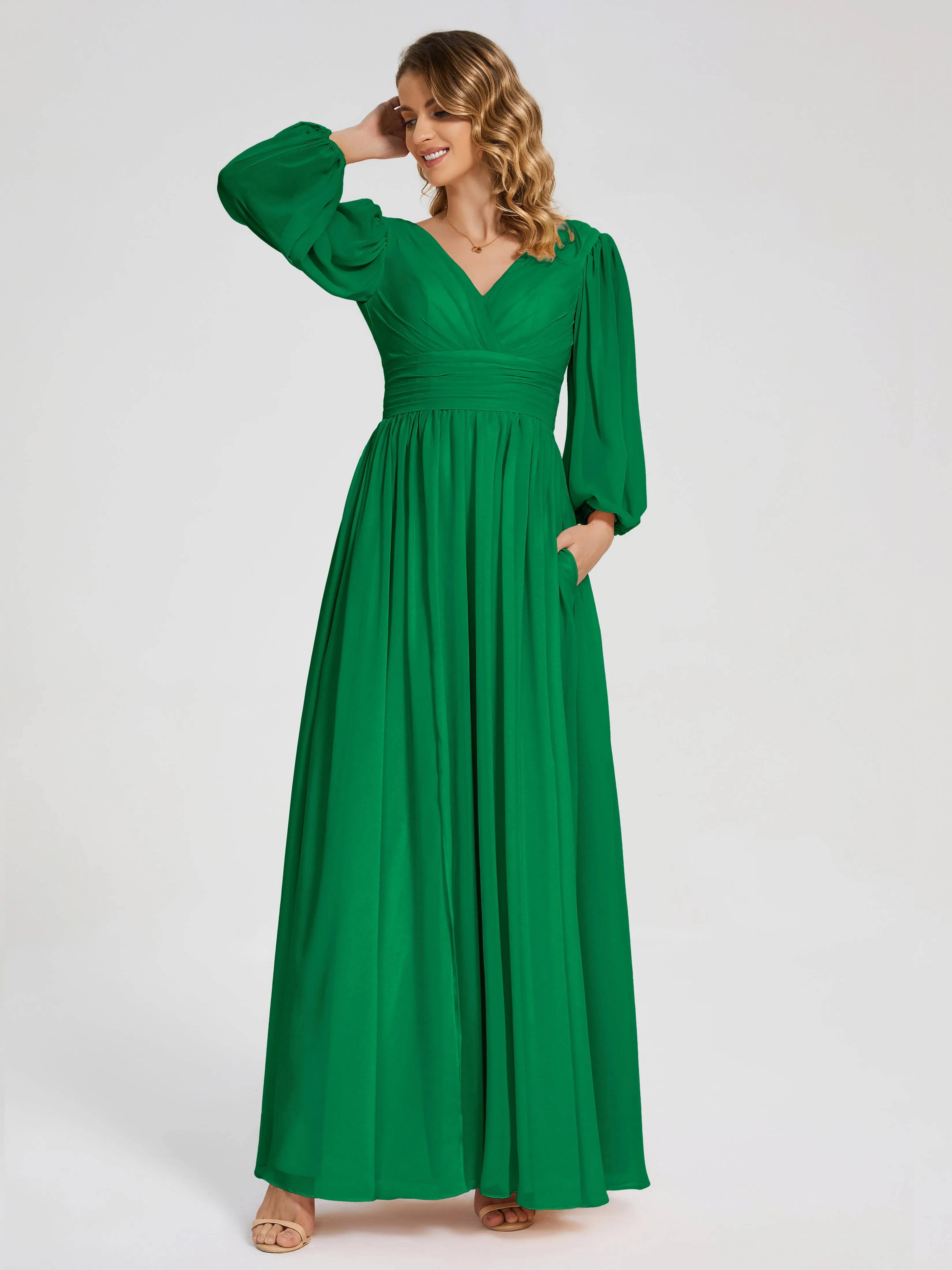 Journey Long Sleeves Split Chiffon Bridesmaid Dresses