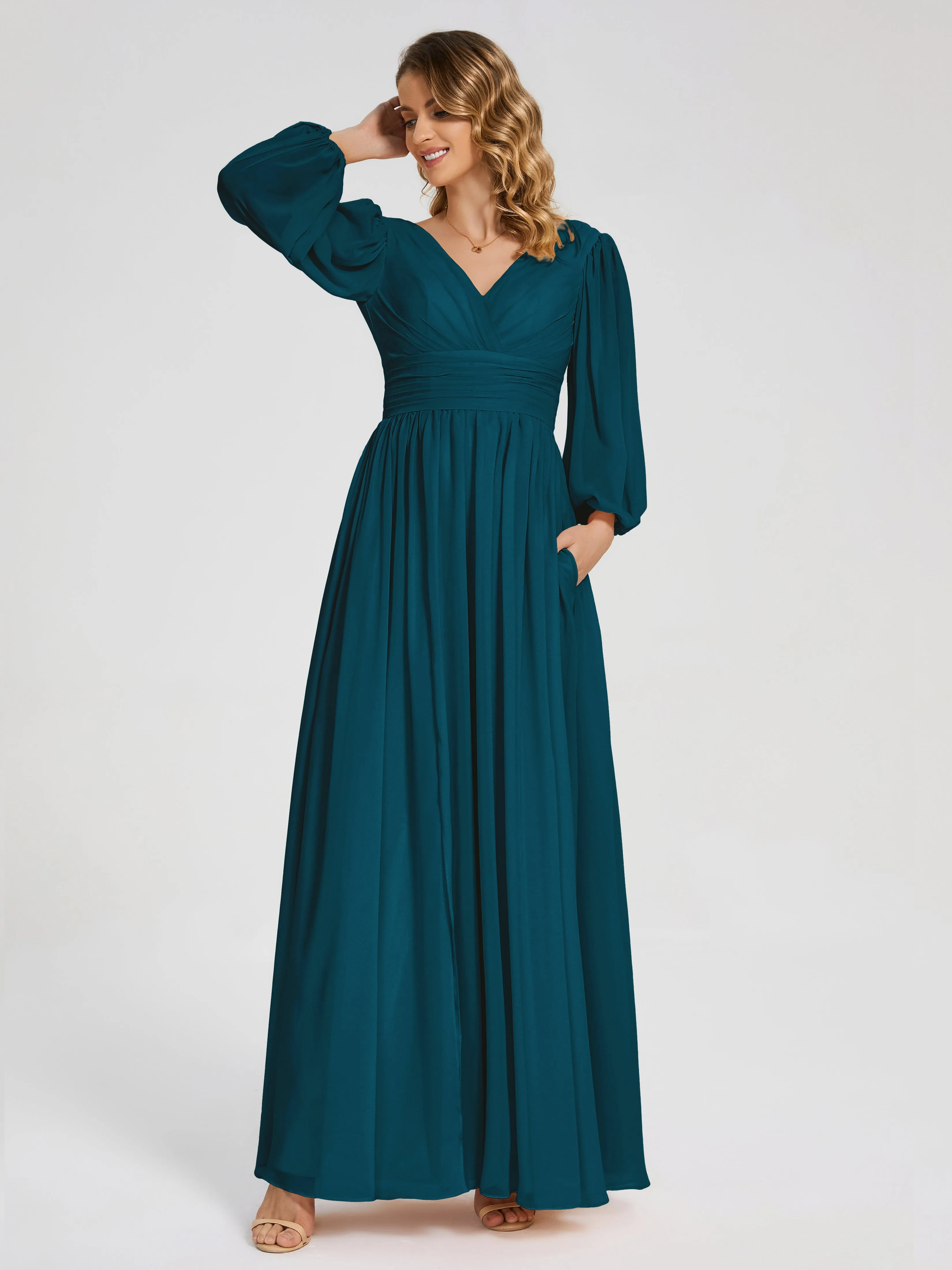 Journey Long Sleeves Split Chiffon Bridesmaid Dresses