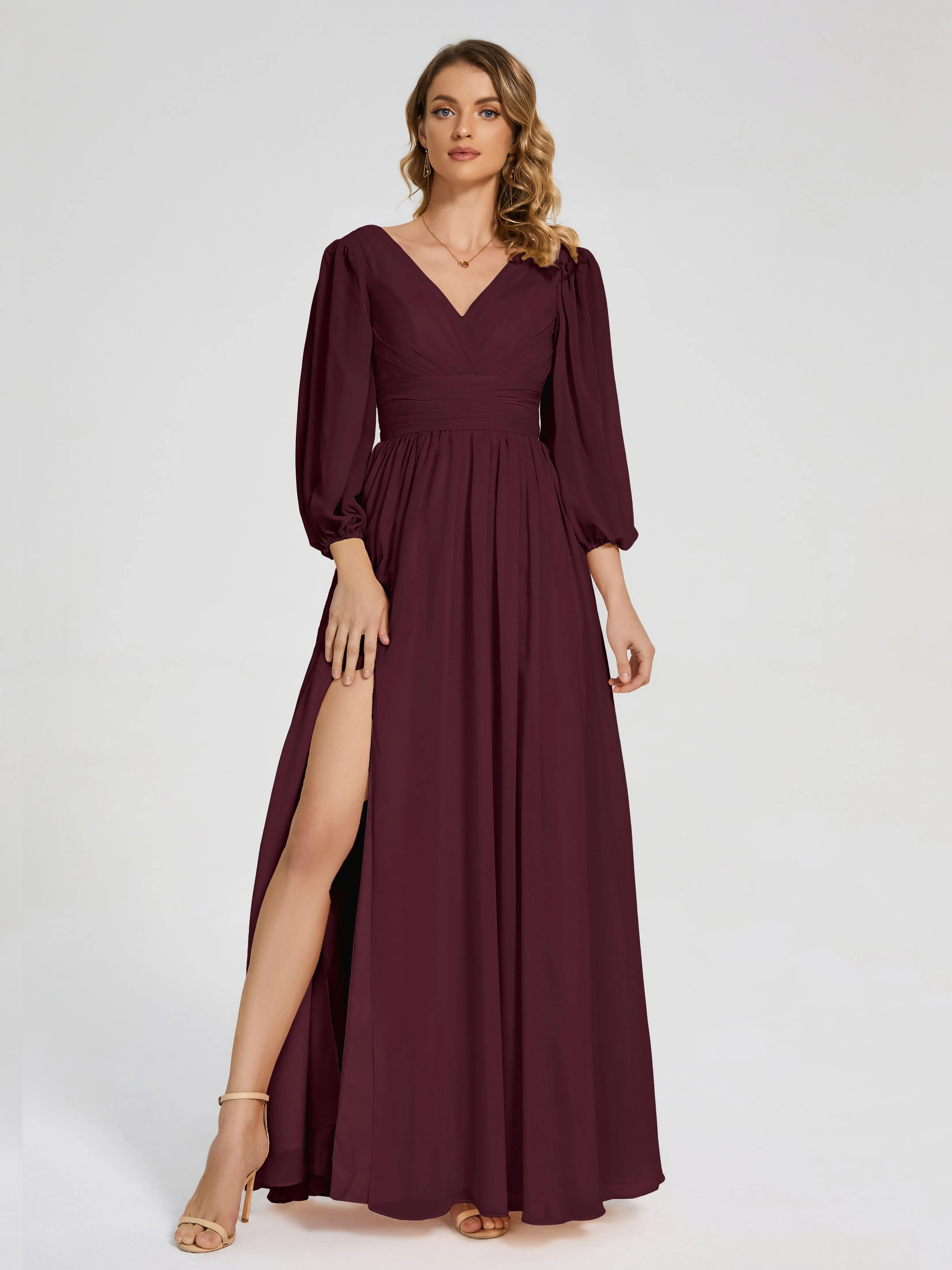 Journey Long Sleeves Split Chiffon Bridesmaid Dresses