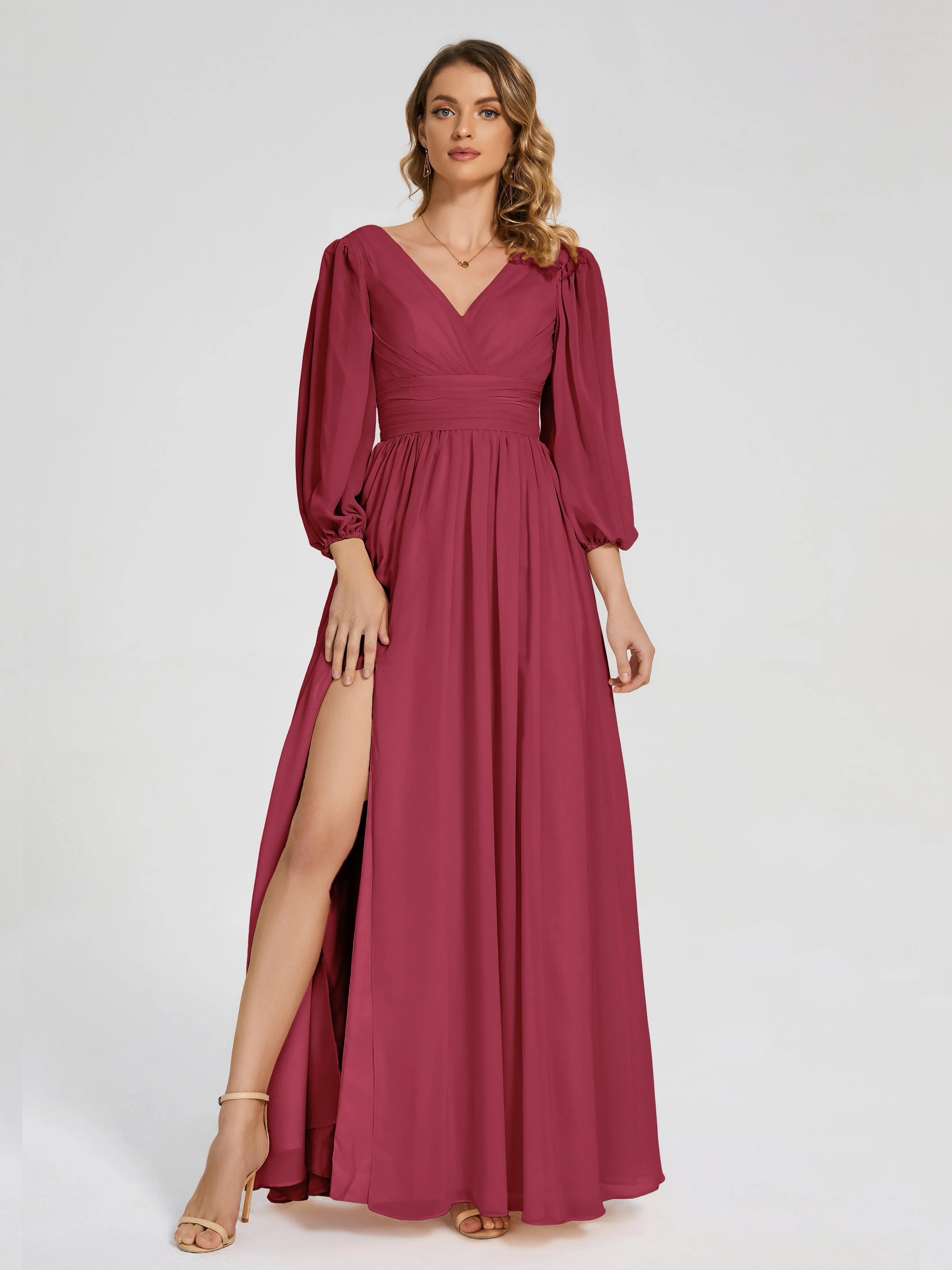 Journey Long Sleeves Split Chiffon Bridesmaid Dresses