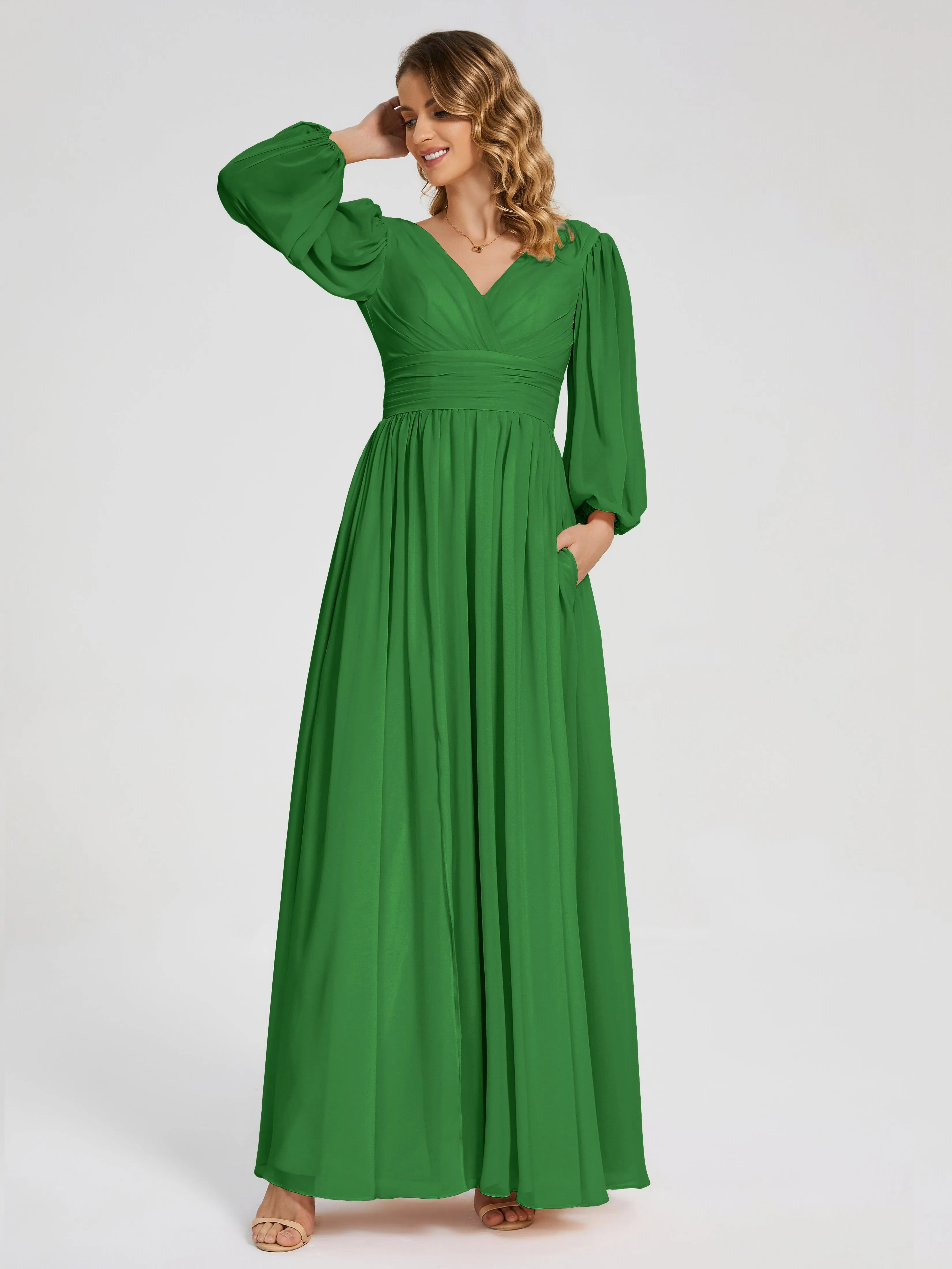 Journey Long Sleeves Split Chiffon Bridesmaid Dresses