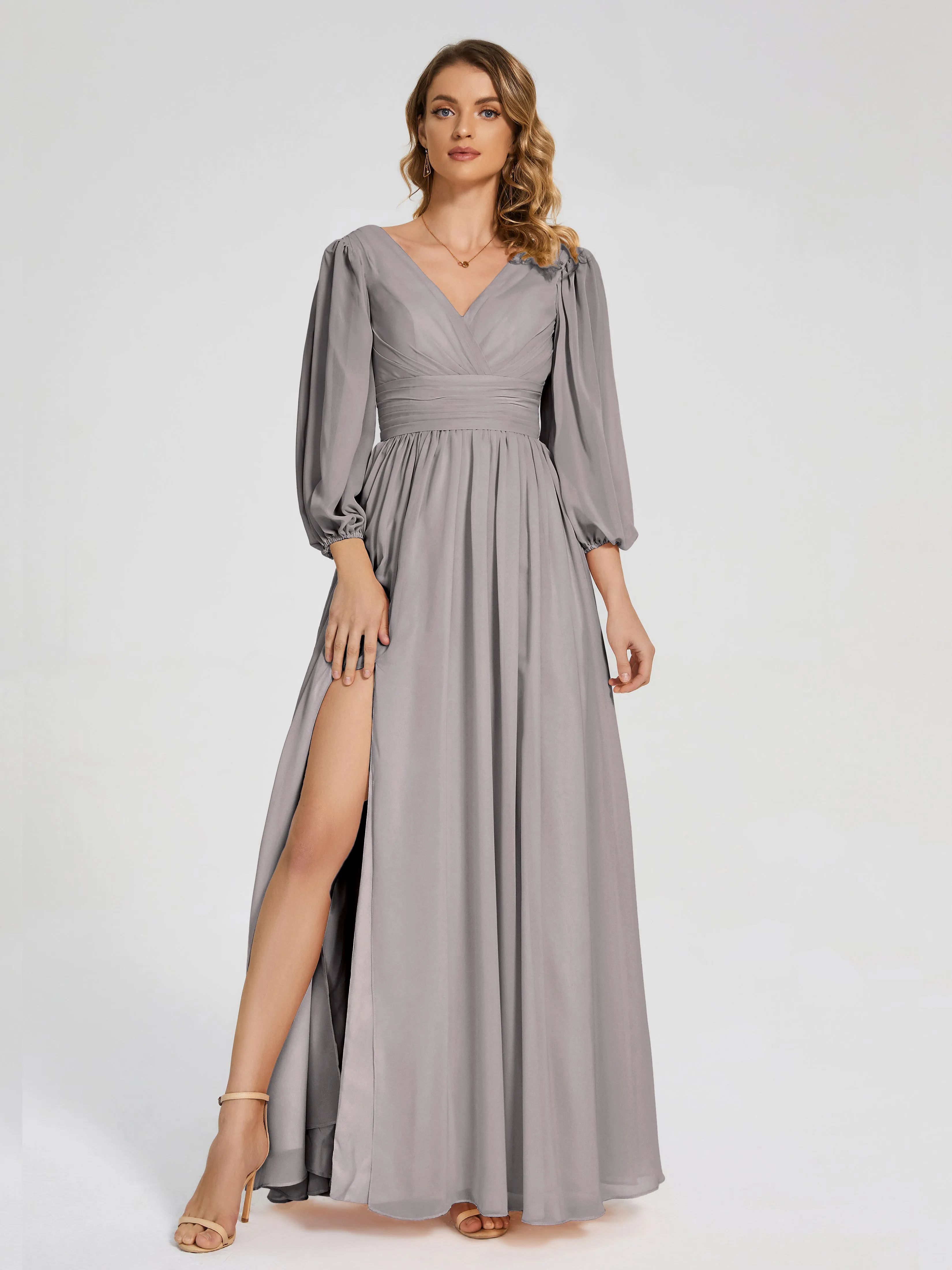 Journey Long Sleeves Split Chiffon Bridesmaid Dresses