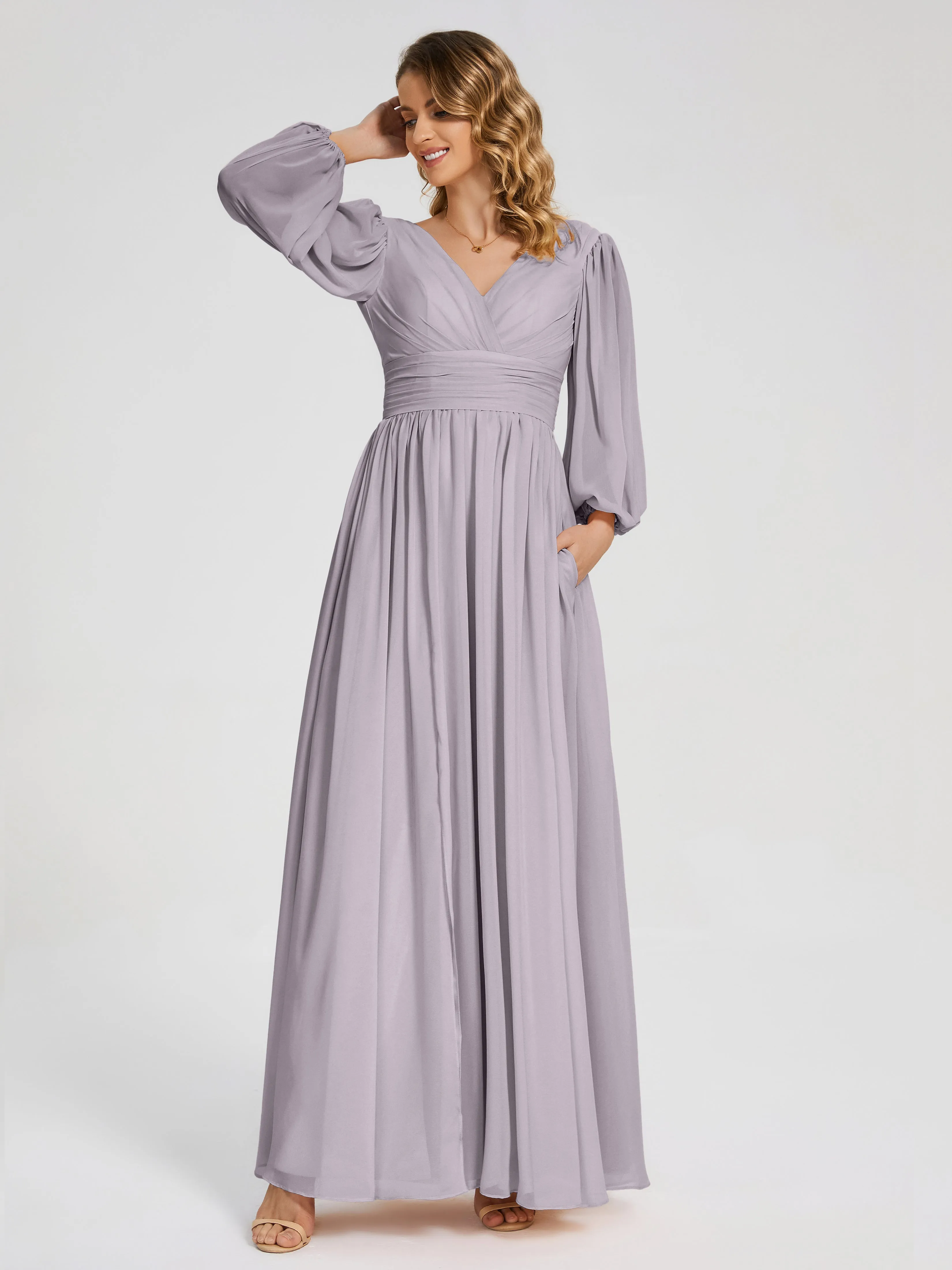 Journey Long Sleeves Split Chiffon Bridesmaid Dresses