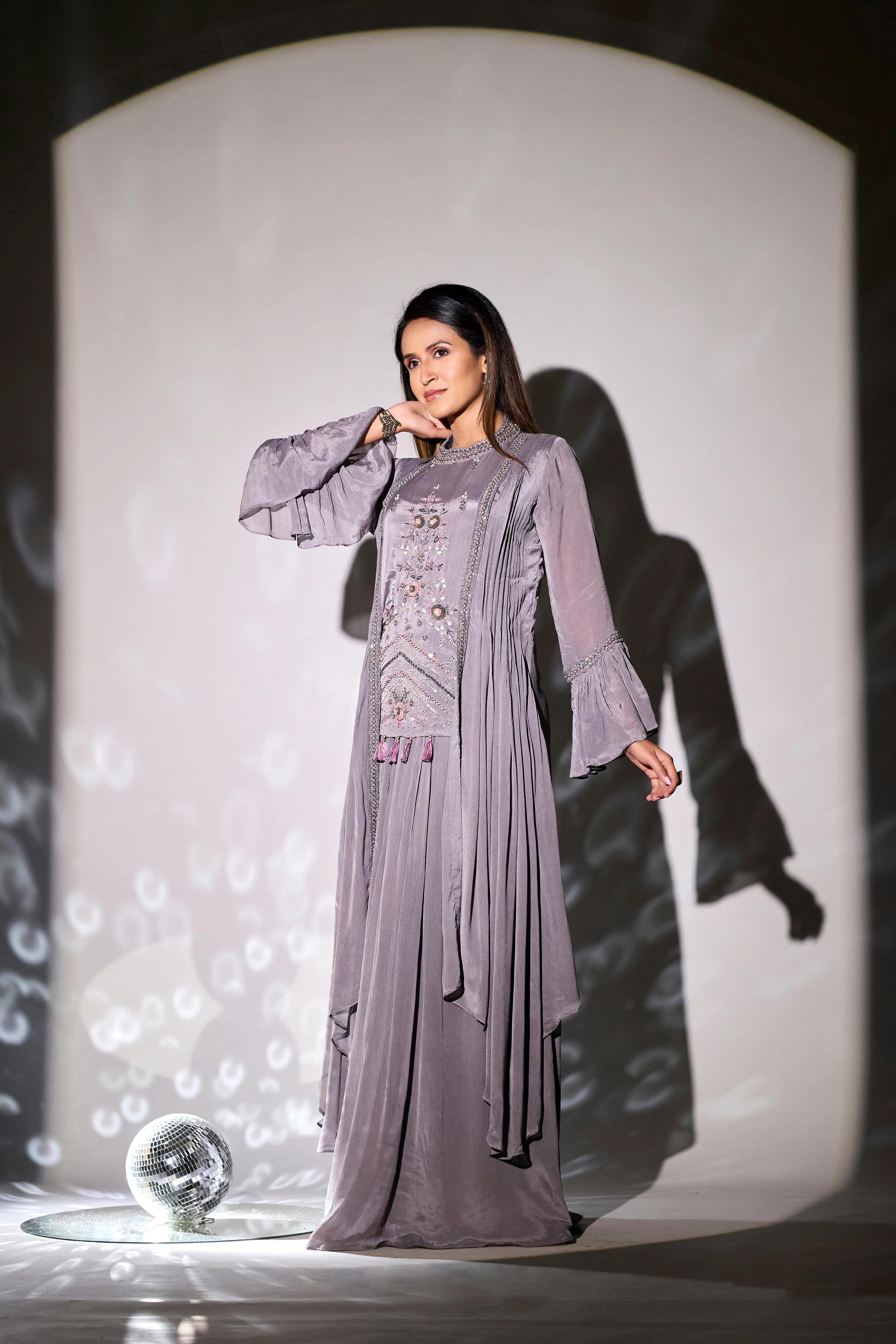 Light Purple Embellished Premium Chinon Silk Gown