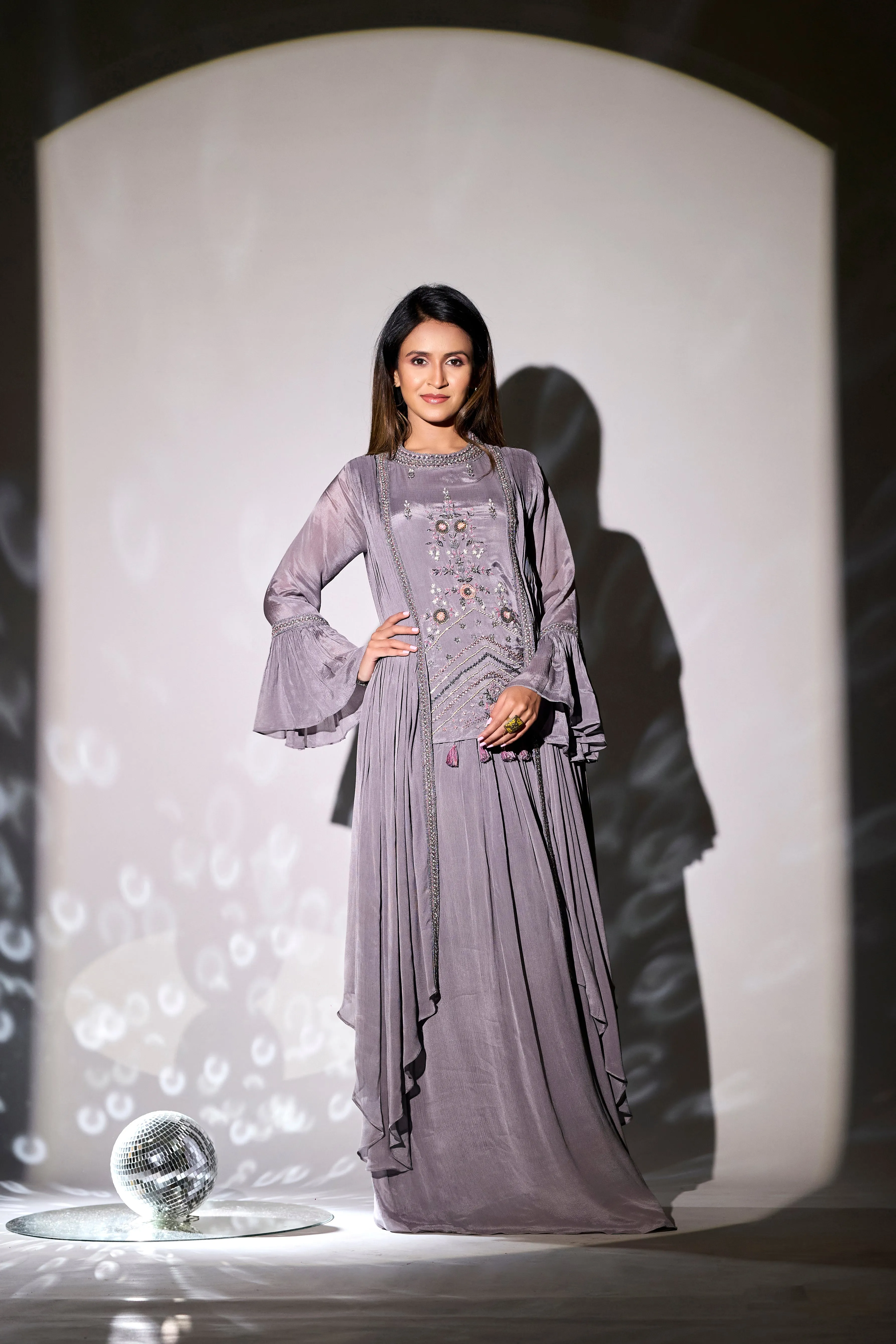 Light Purple Embellished Premium Chinon Silk Gown