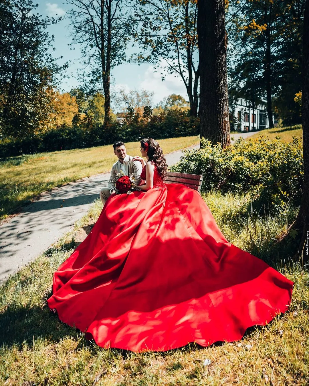 Long Ball Gown Princess Satin V-Neck Wedding Dress with Lace