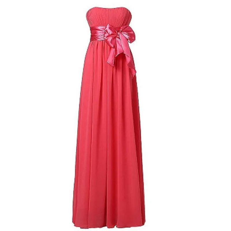 Long Chiffon Strapless Off the Shoulder High Waist With Cute Bow Prom Party