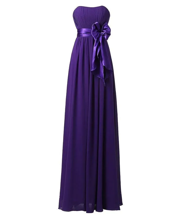 Long Chiffon Strapless Off the Shoulder High Waist With Cute Bow Prom Party