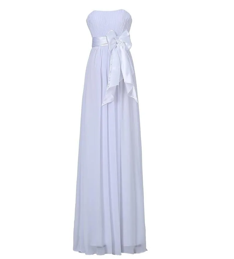Long Chiffon Strapless Off the Shoulder High Waist With Cute Bow Prom Party