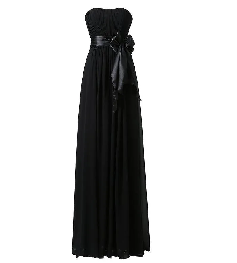 Long Chiffon Strapless Off the Shoulder High Waist With Cute Bow Prom Party