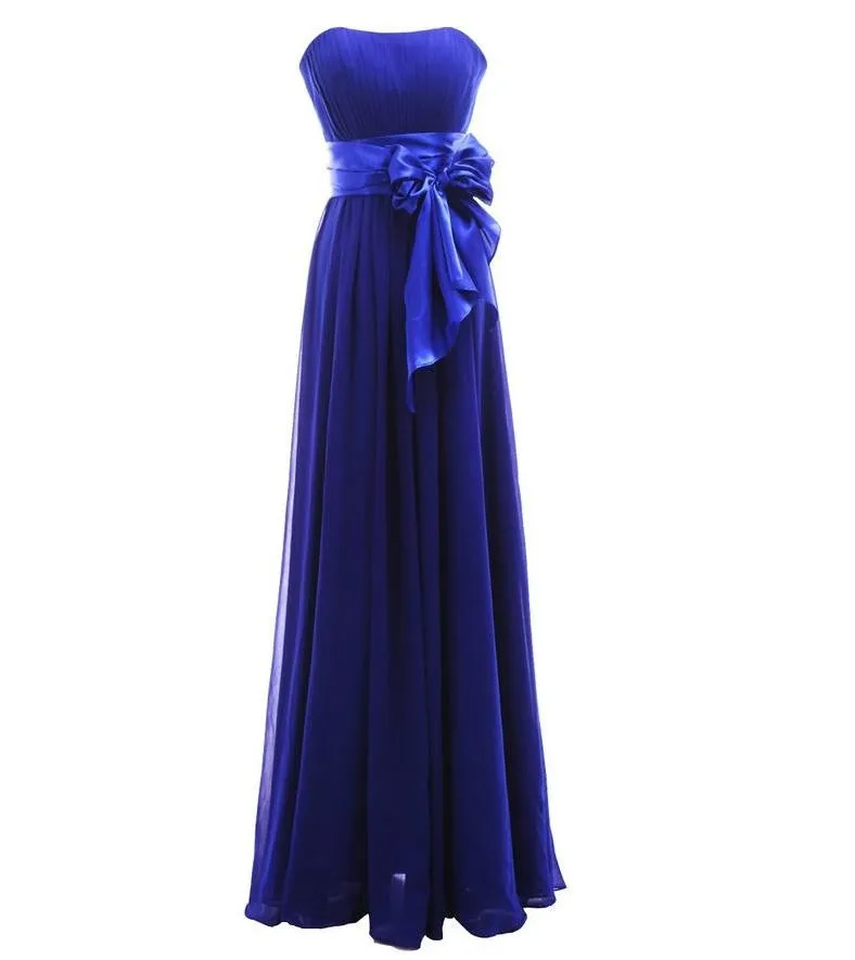 Long Chiffon Strapless Off the Shoulder High Waist With Cute Bow Prom Party