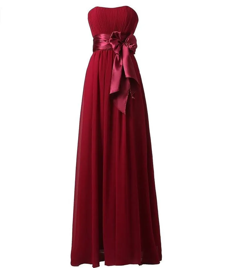 Long Chiffon Strapless Off the Shoulder High Waist With Cute Bow Prom Party