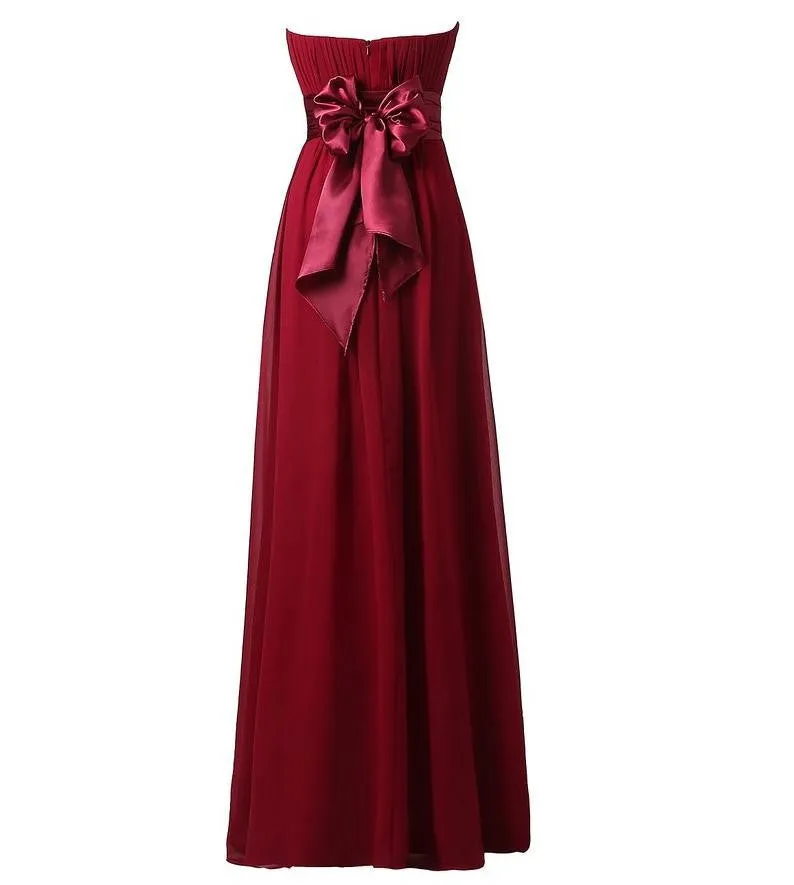 Long Chiffon Strapless Off the Shoulder High Waist With Cute Bow Prom Party