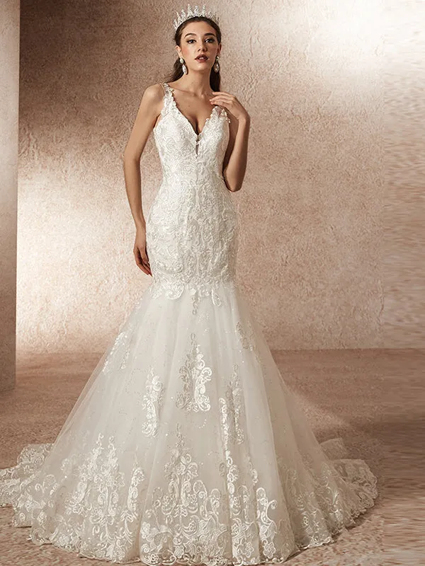 Luxury Mermaid Wedding Dresses with Chapel Train