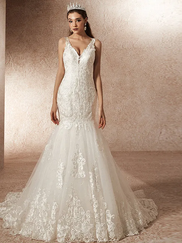 Luxury Mermaid Wedding Dresses with Chapel Train