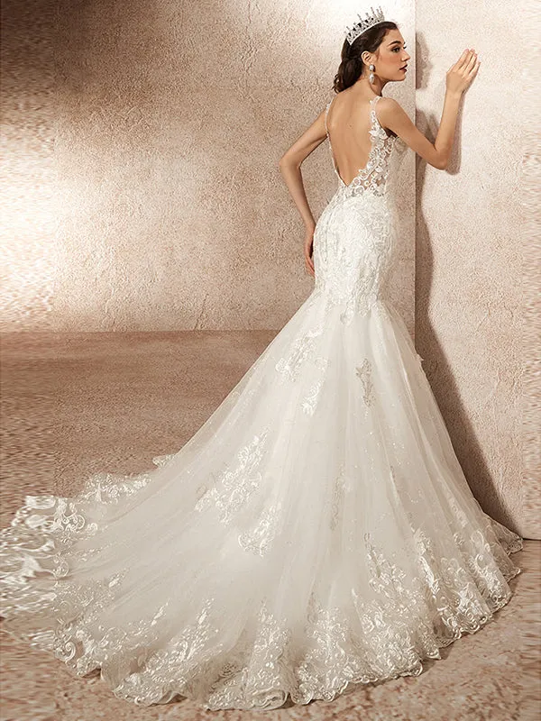 Luxury Mermaid Wedding Dresses with Chapel Train